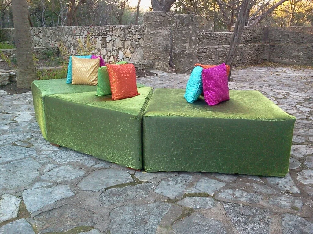 4 ft x 4 ft Square Ottoman and Triangle Ottoman with Throw Pillos