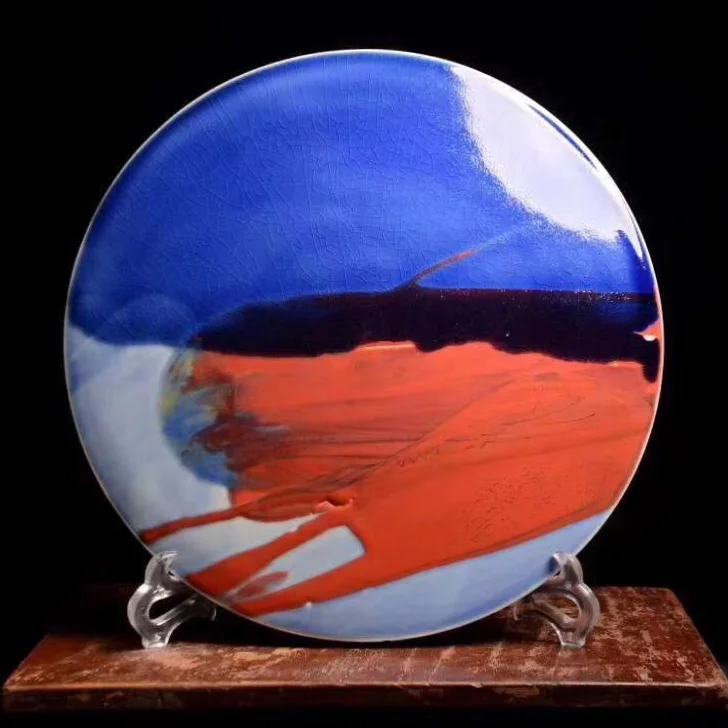 Ceramic Plate in Blue and Red