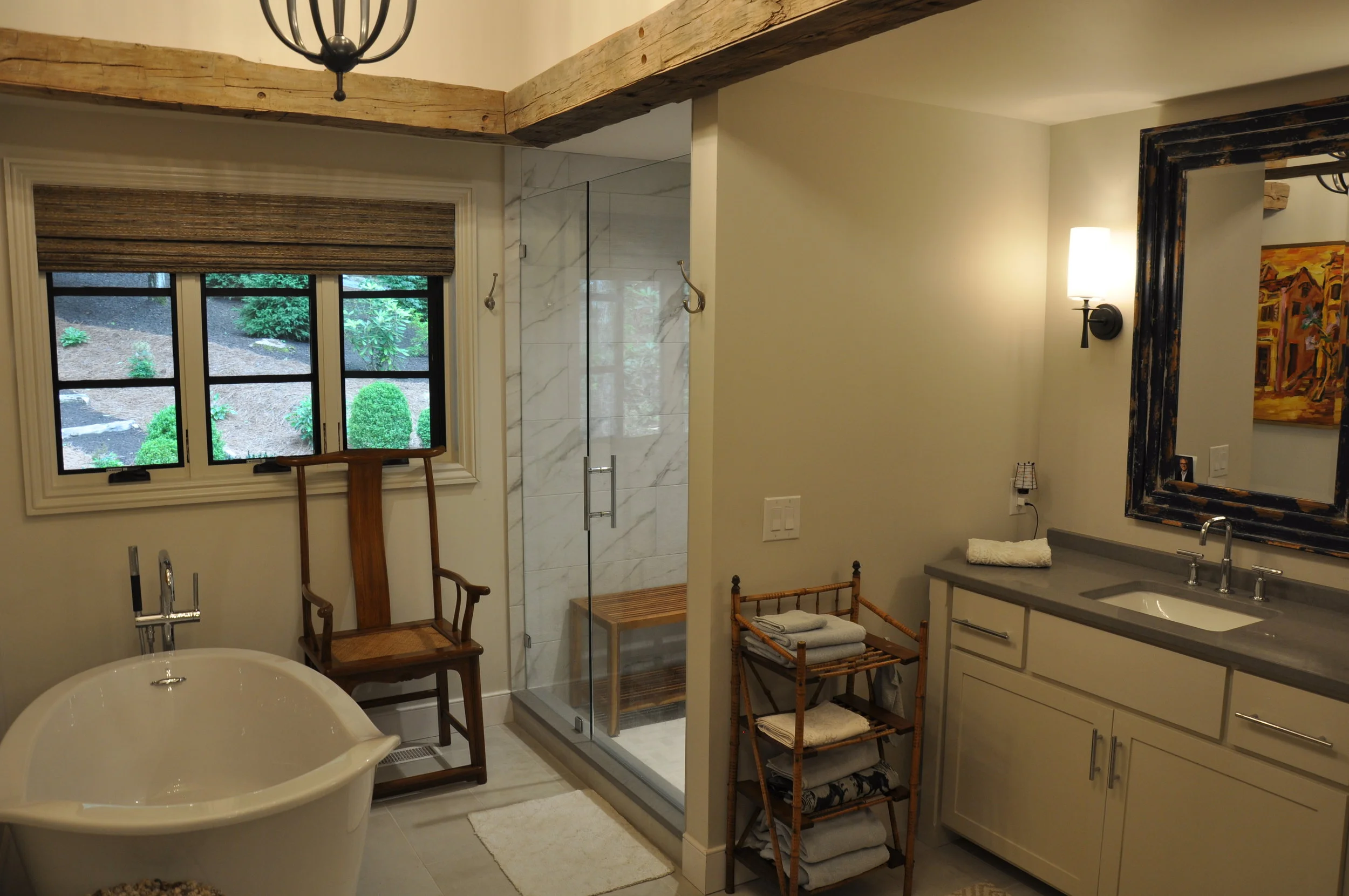 fully reconfigured & renovated master bath