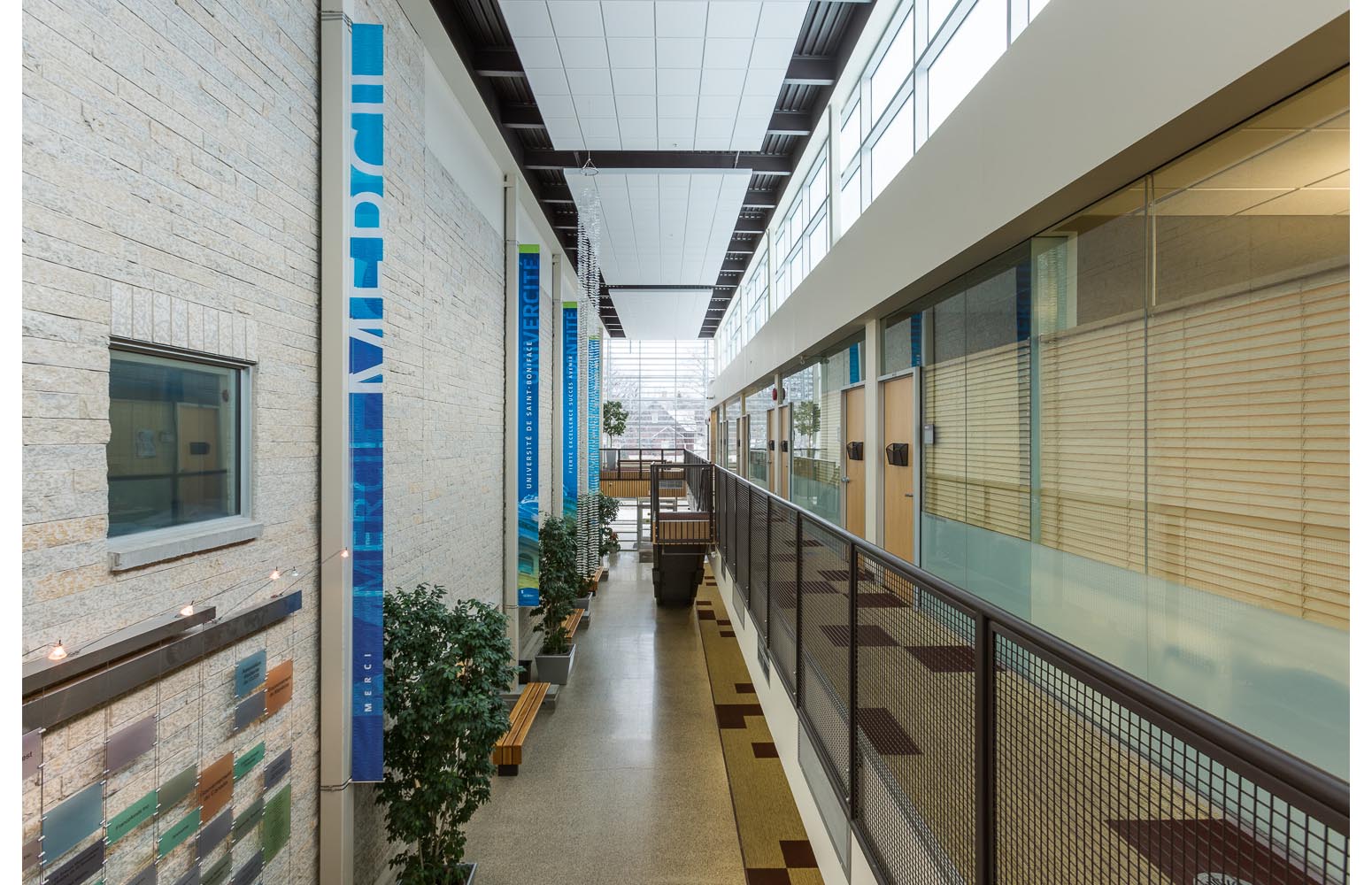  Centre de Santé Marcel A. Desautels, interior photo of atrium from second floor / Photo:  Lindsay Reid  