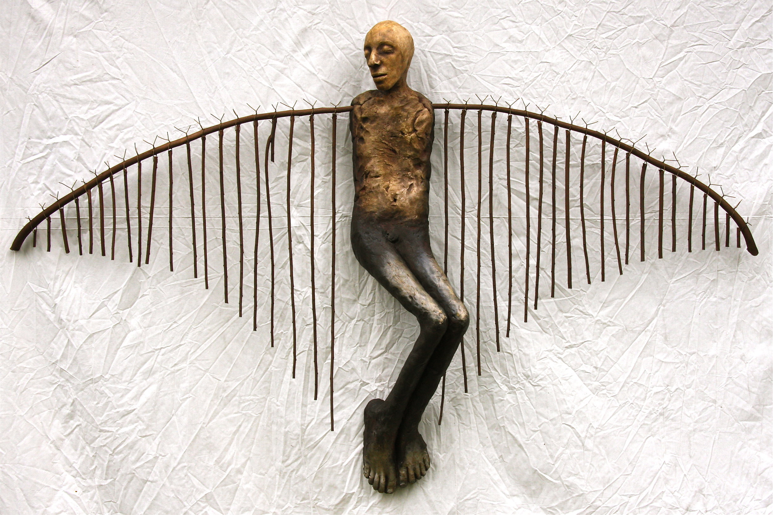 Rising to meet the last light of day 2009 Stoneware, wood and wire 51 x 84 x 10