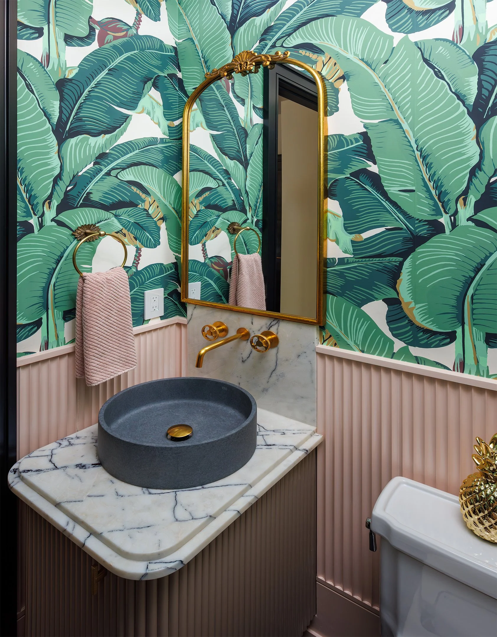 Powder room bold and wallpaper