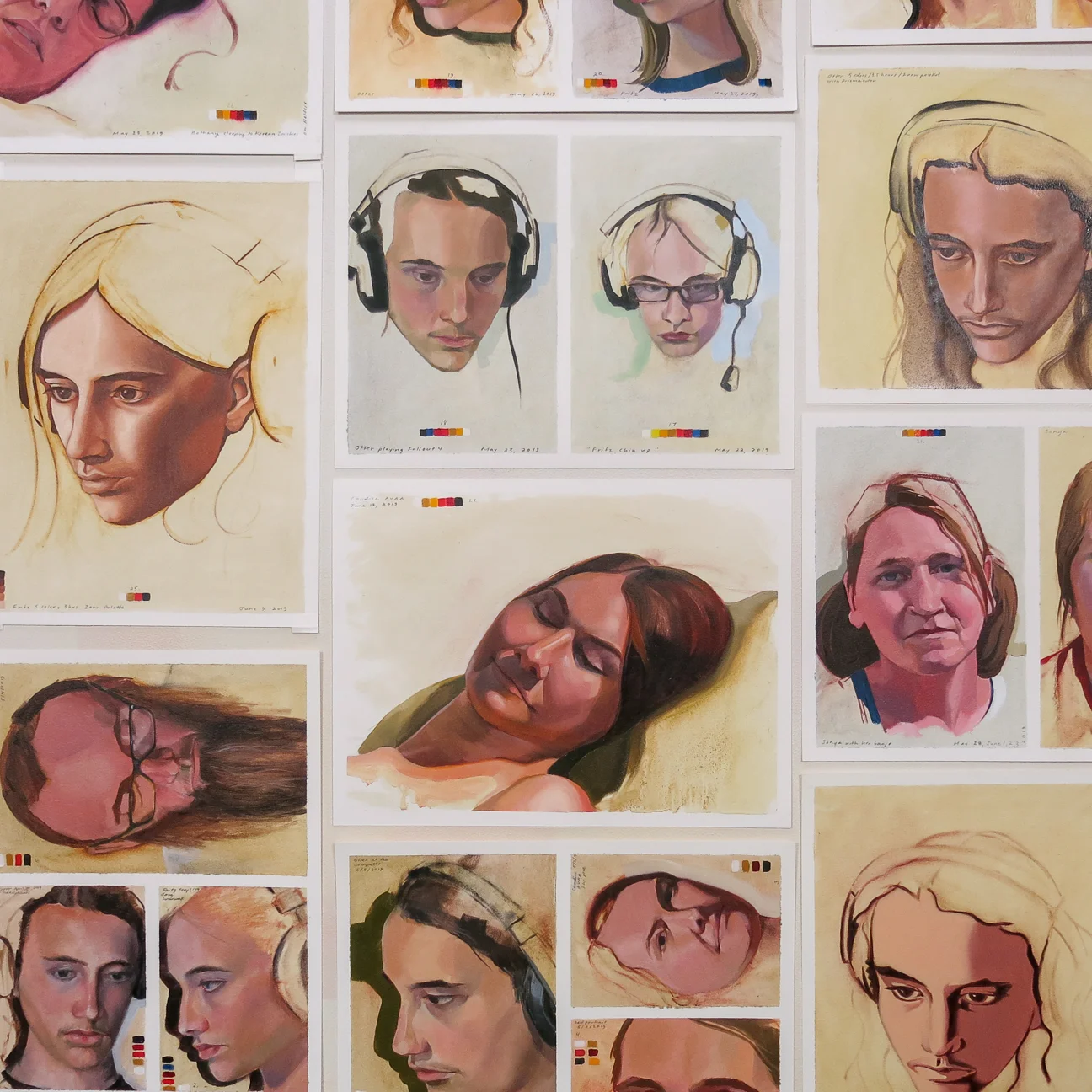 Gabel Karsten, Study Wall: Studies From Life (detail), oil on paper, 2019