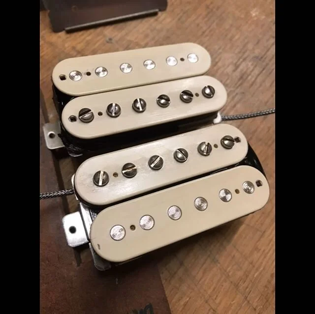 Vintage correct PAF Humbucker Pickups - Butyrate double white bobbins - 42g Plain enamel coil - Alnico 3 long rough cast magnets - Double black hook up wires - Nickel base plate - Gibson shielded lead wires & Shellac dipped .. #josephkayeguitars