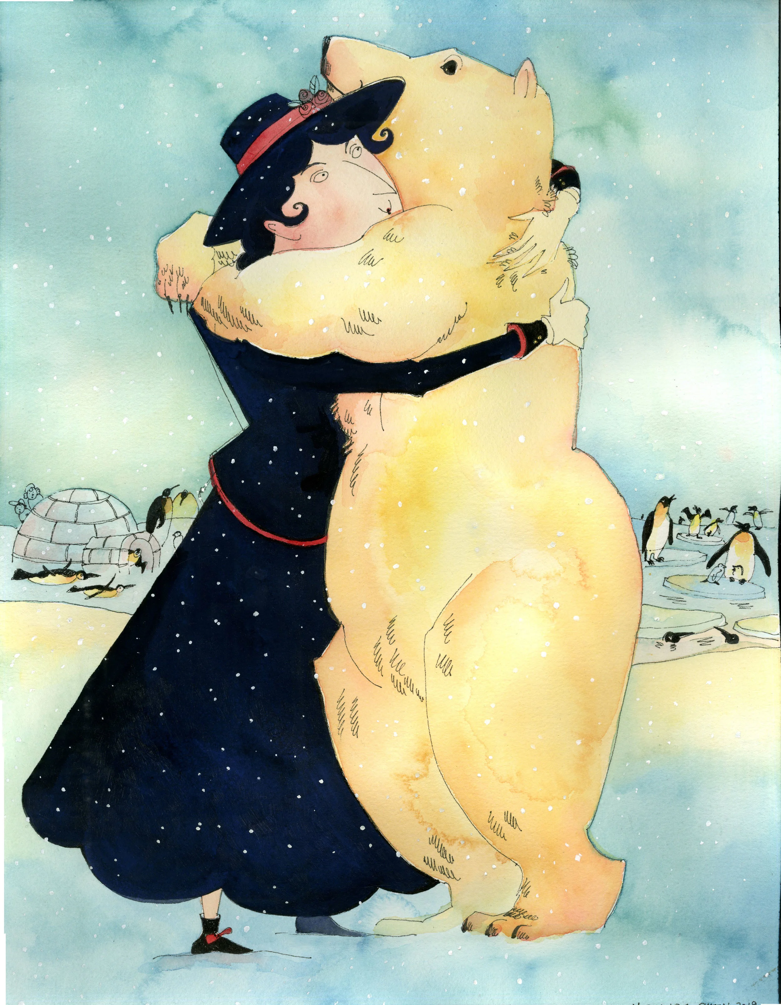 Mary Poppins Hugging a Polar Bear