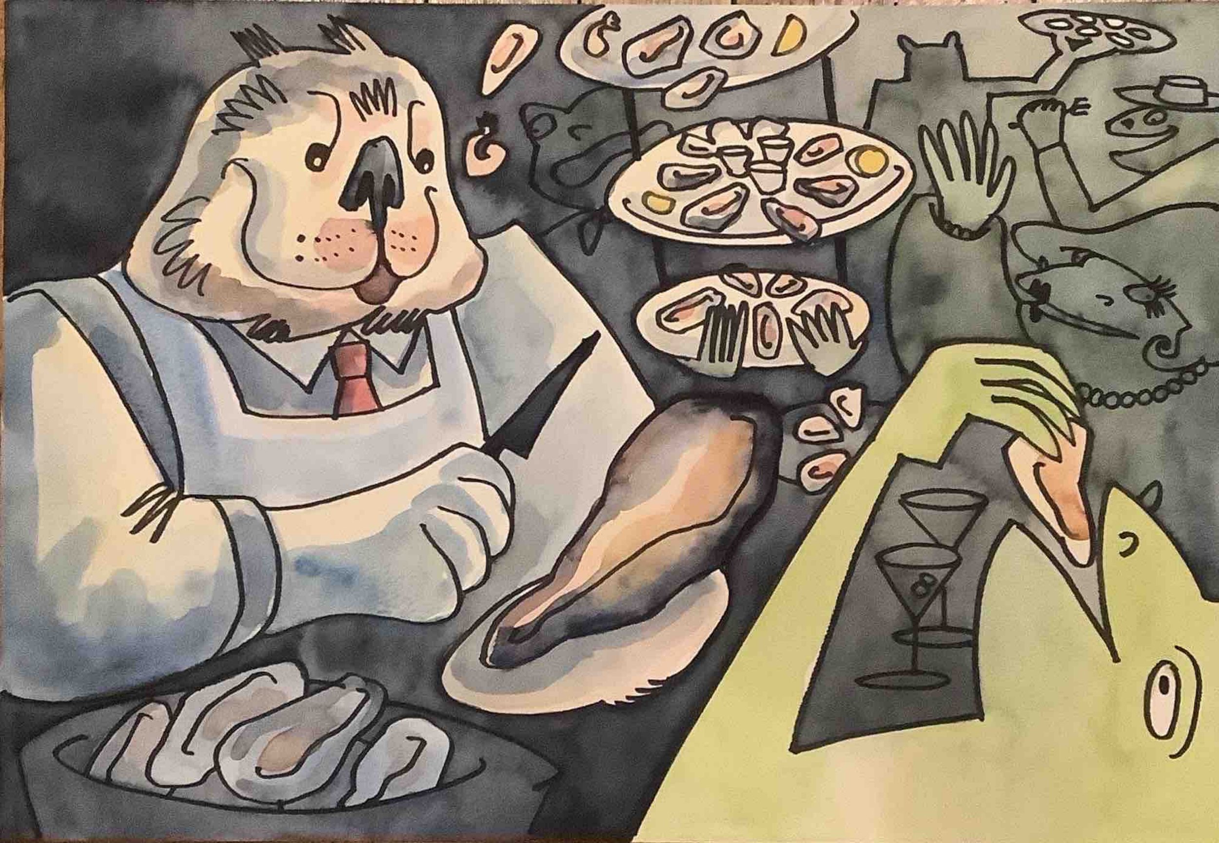 Otter Shucking Oysters 