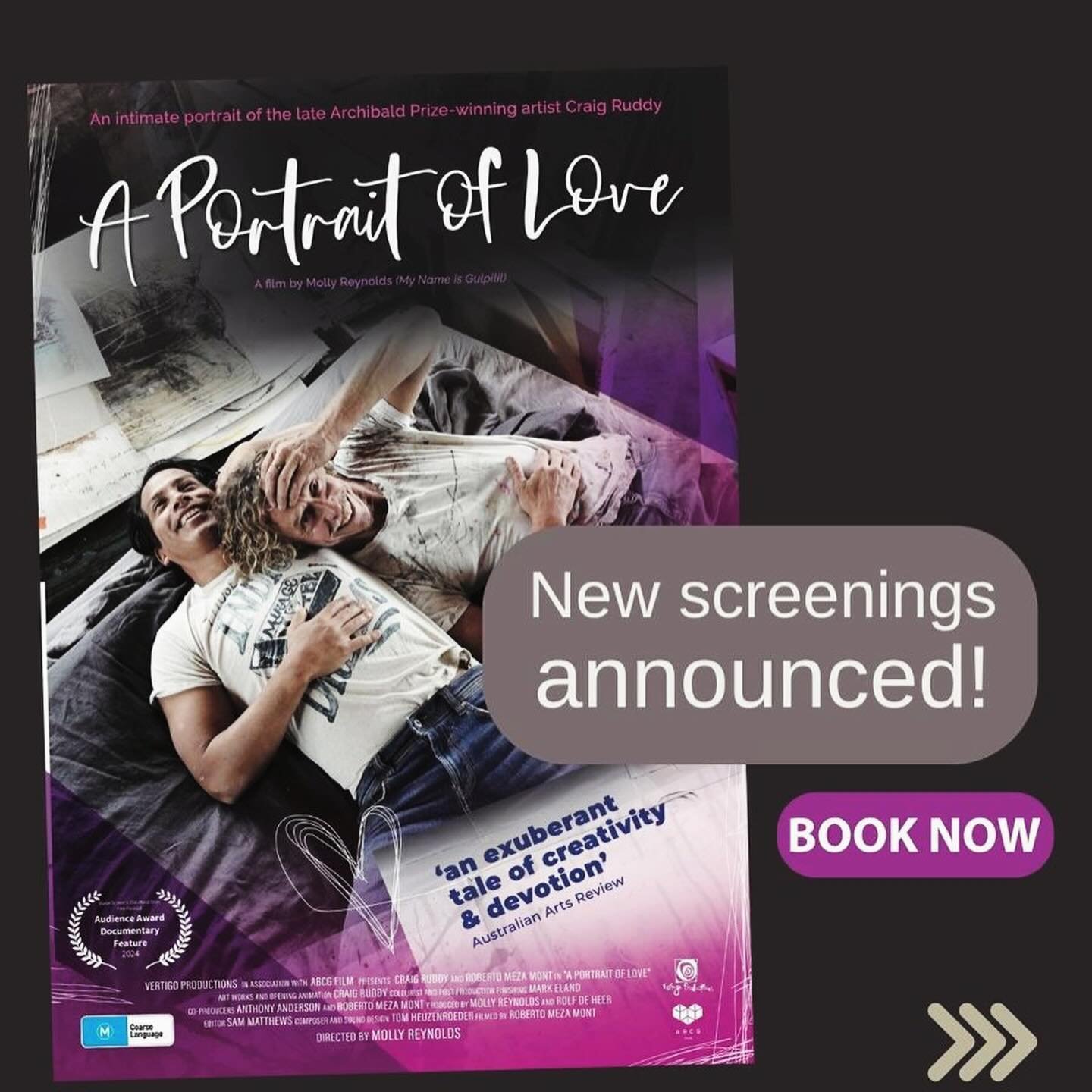 Exciting news! New screenings for &ldquo;A Portrait of Love&rdquo; have been scheduled. These exclusive events will include a special Q&amp;A with the acclaimed Molly Reynolds and Roberto Meza Mont, Craig&rsquo;s partner and co-star. Swipe through fo