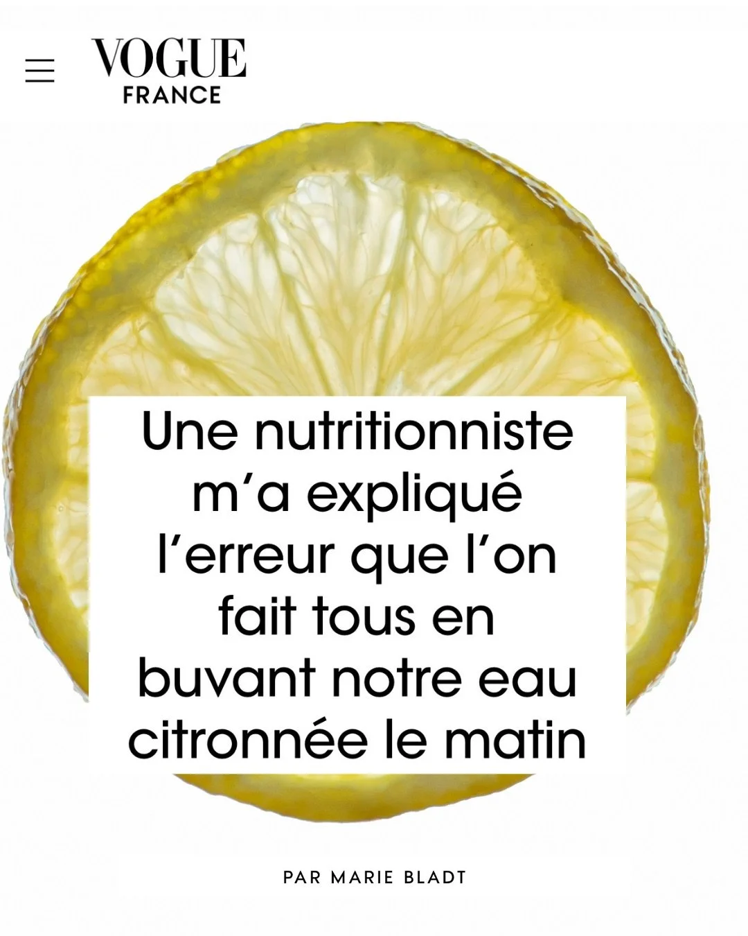 Mon secret D&eacute;tox de Nutritionniste sur le citron chaud le matin que j&rsquo;ai souffl&eacute; &agrave; l&rsquo;oreille de @mariebladt pour le @voguefrance et repris par plusieurs m&eacute;dia Elle, Top Sant&eacute;&hellip; 

L&rsquo;article es