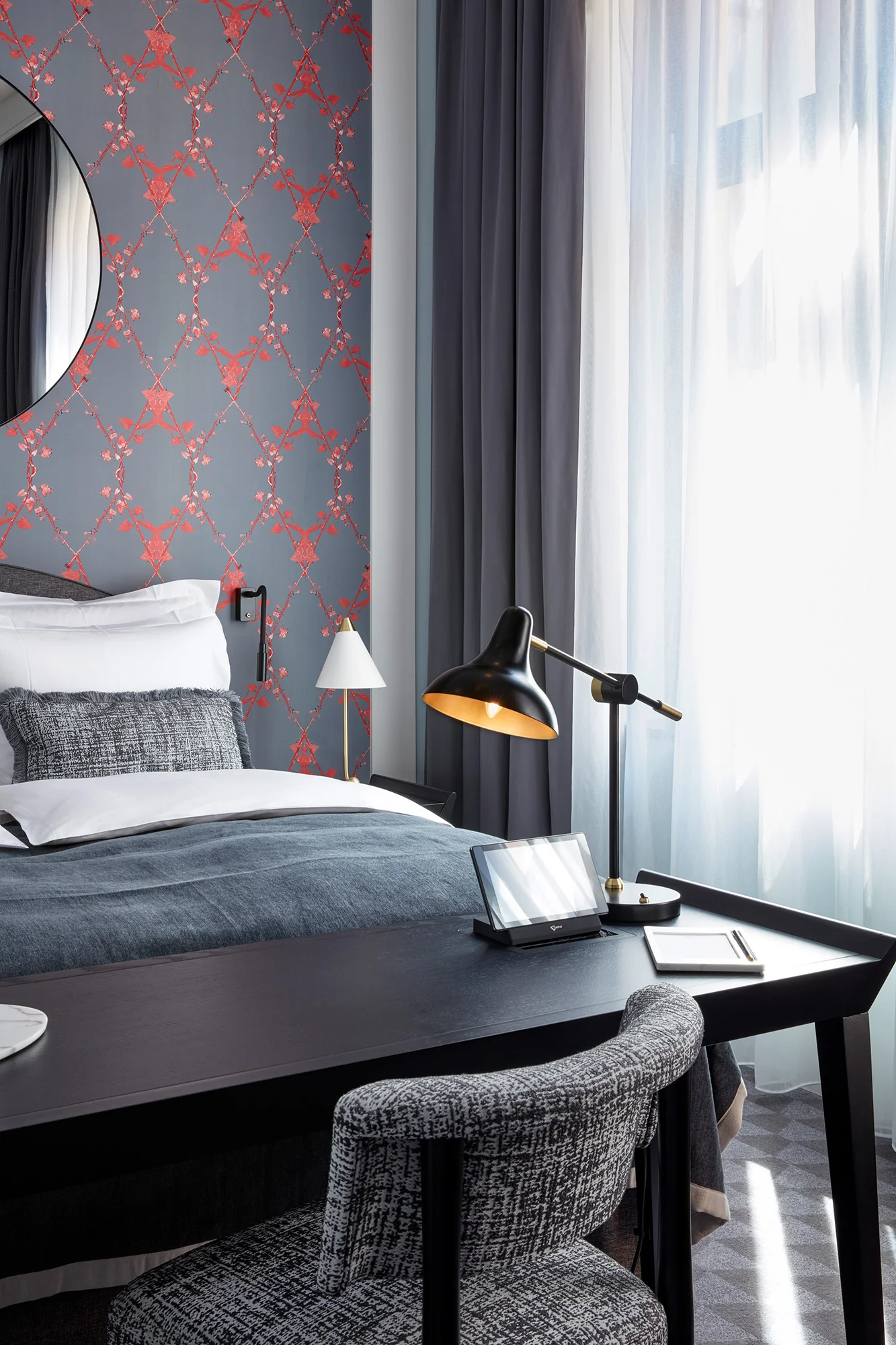 Junior Suite with Morning Glory wallpaper in custom Red