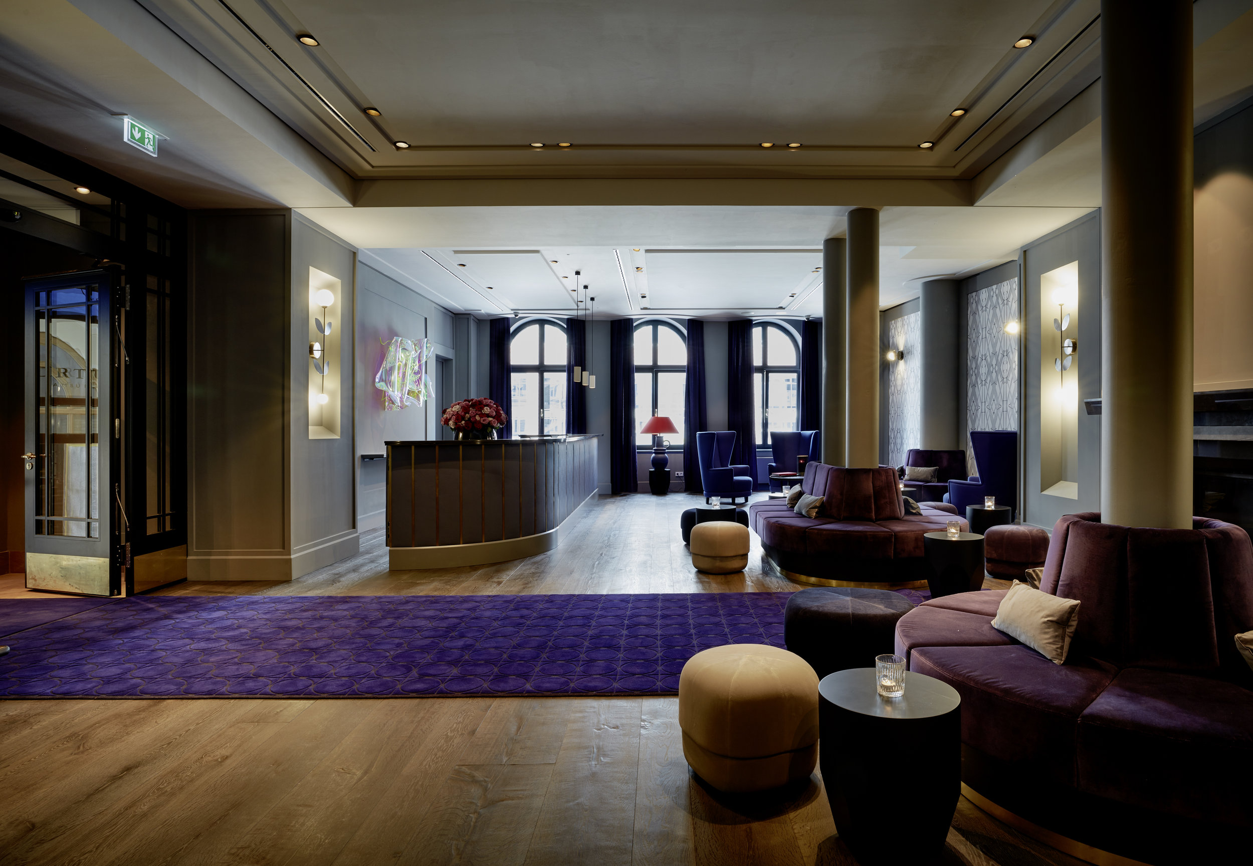 Hotel lobby with Meadow Grass White wallpaper