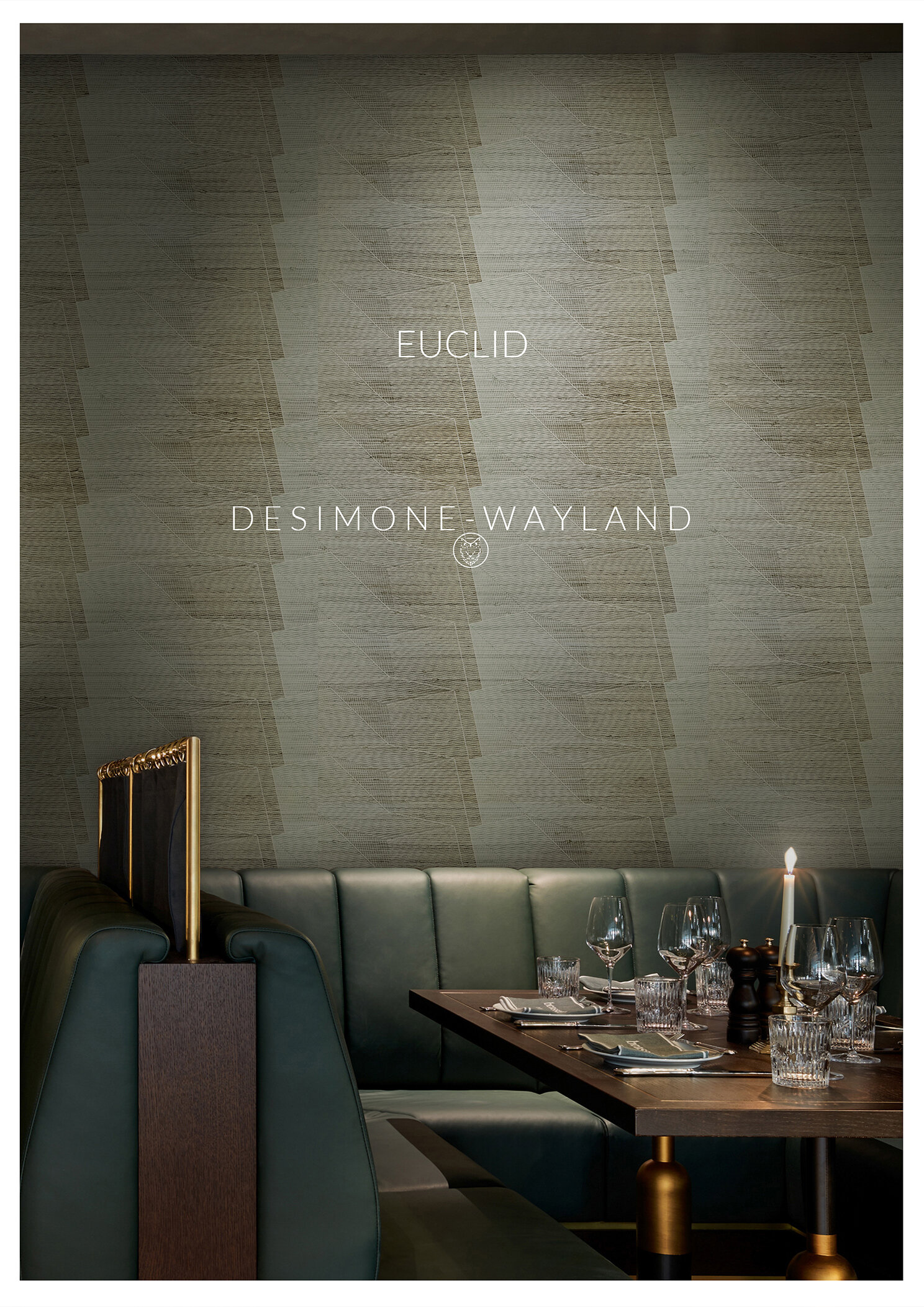 Euclid on Grasscloth wallcovering in Hotel brasserie with leatherette sofa