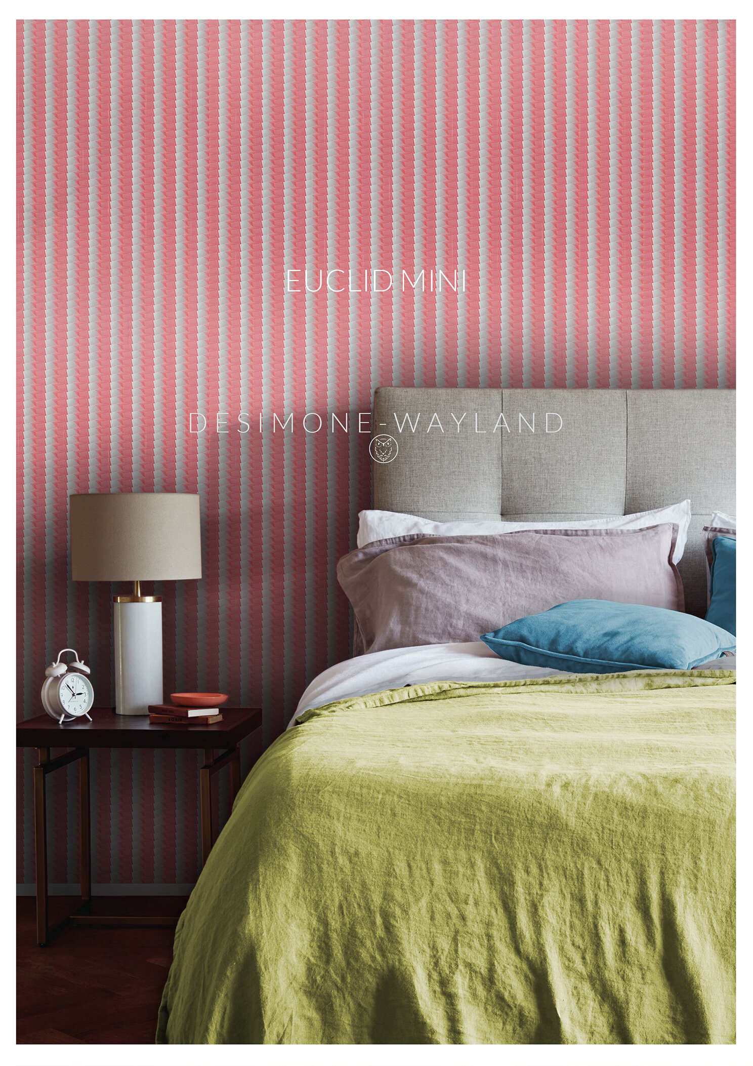 Euclid Mini wallcovering on faux silk in contemporary bedroom
