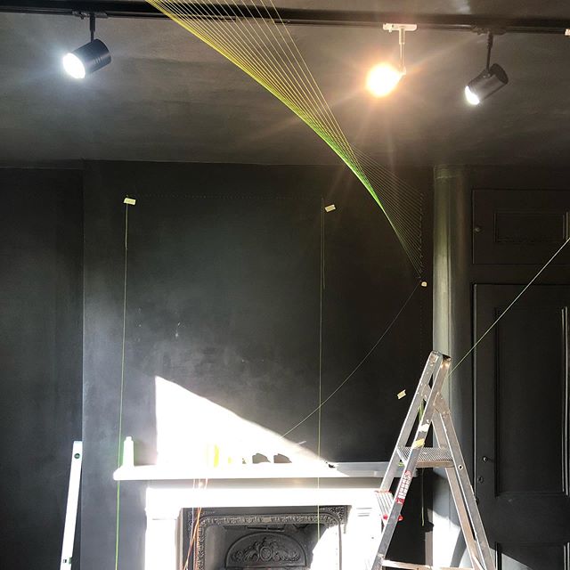 Up a ladder again, installing in the beautiful black painted room of Arthouse 1 @arthouse1_london for Iterations, a group show opening next Thursday 7th. .
.

Curated by Ben Gooding @bengoodingart 
#iterations #arthouse1 #installationart #threadinsta