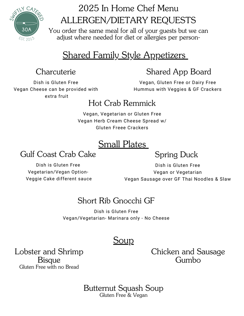 Dietary Options — Swiftly Catered