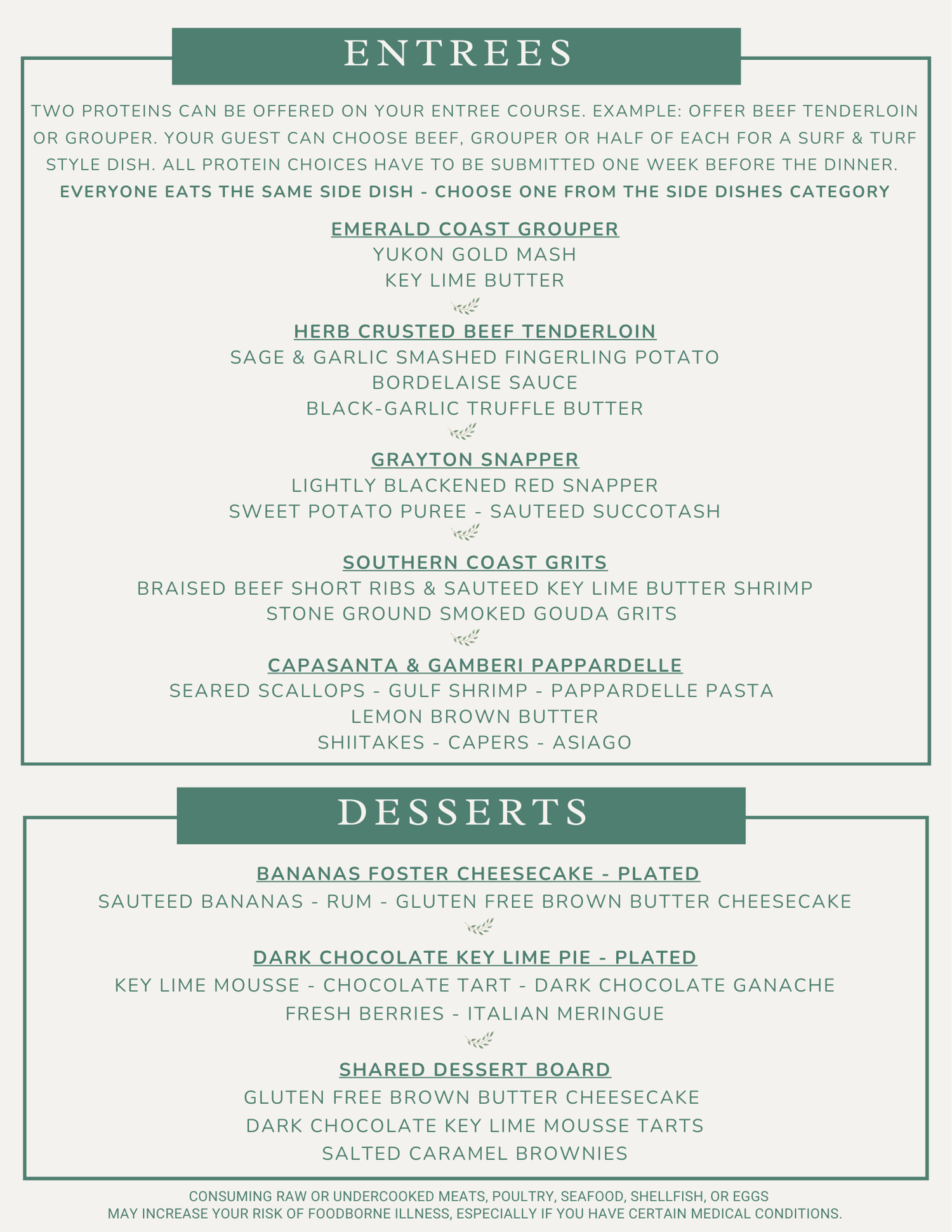 In Home Chef Menu — Swiftly Catered