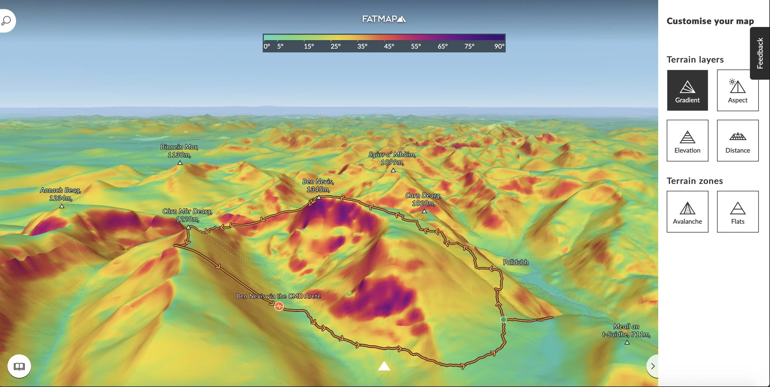 Spending time on the desktop version of FATMAP prior to a journey allows the terrain to be examined in hi-resolution detail. This is especially valuable for key points of your journey…such as dropping into your line.