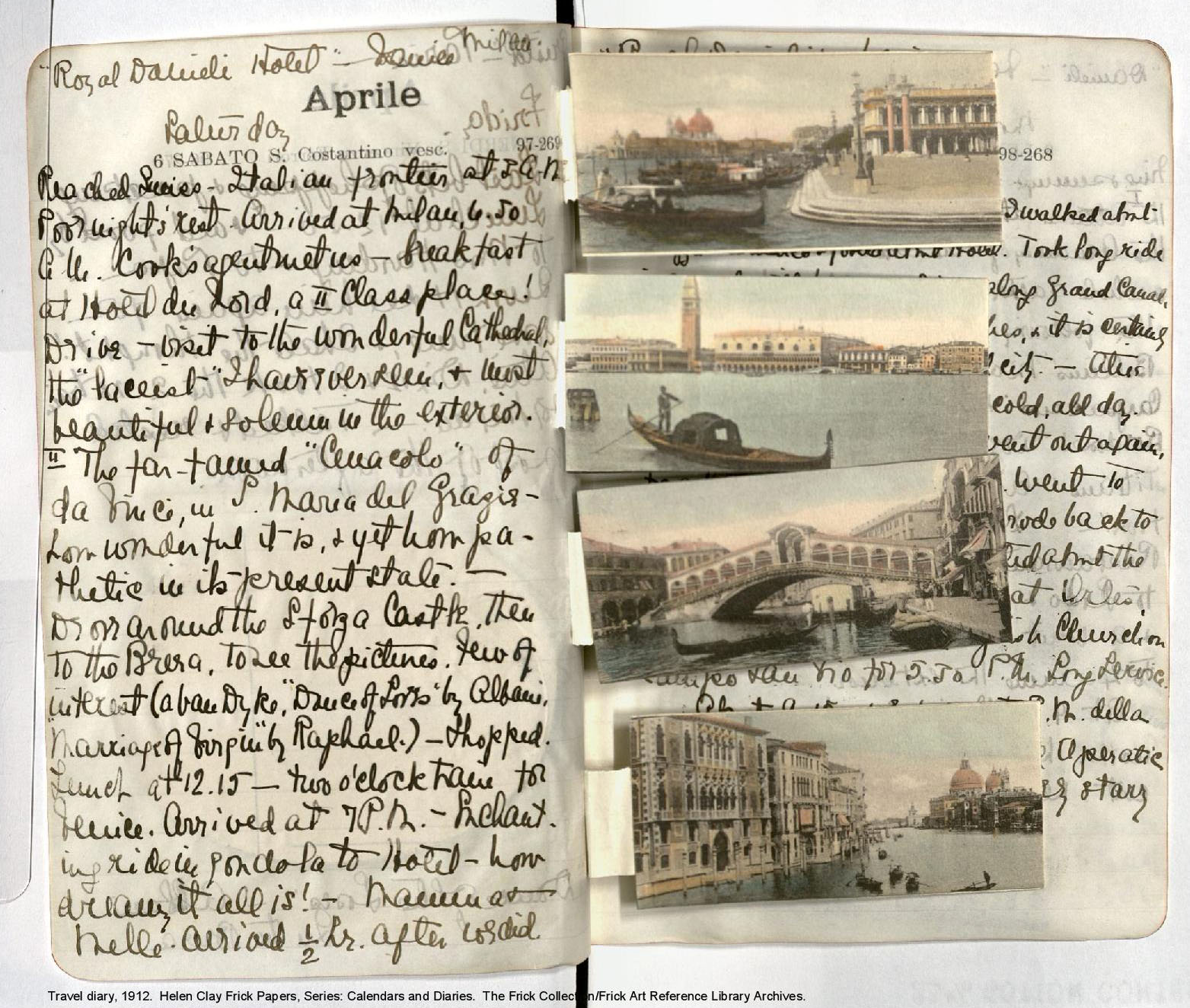 Pages from Helen's diary during her Venice trip, 1912, New York, Frick Collection. Courtesy of The Frick Collection/Frick Art Reference Library Archives.