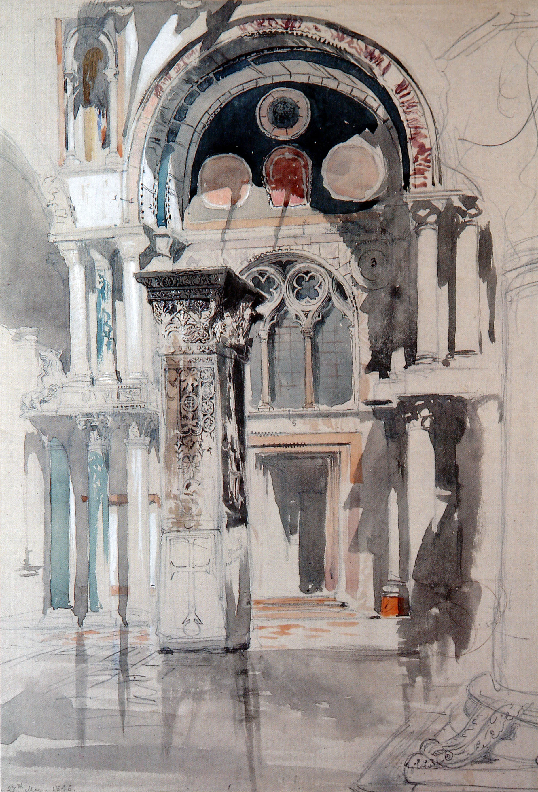 John Ruskin, watercolour of St Mark’s, 1846.