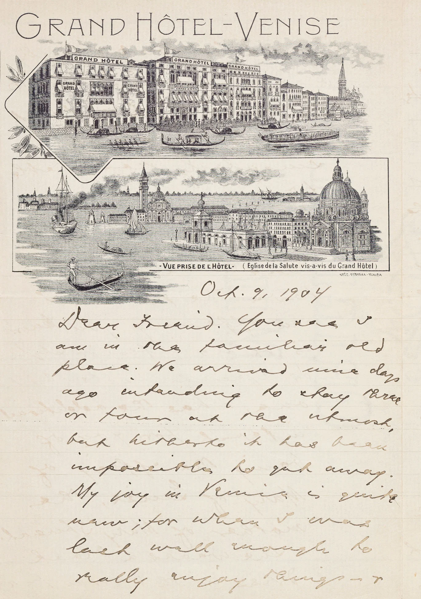 Letter written by Berenson to Isabella Stewart Gardner from the Grand Hotel de Venise. Photo: Isabella Stewart Gardner Museum, Boston.