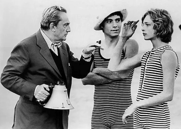 From the Recording of the film 'Death in Venice', Left to Right - Director Luchino Visconti and Actors Sergio Garfagnoli and Bjorn Andresen