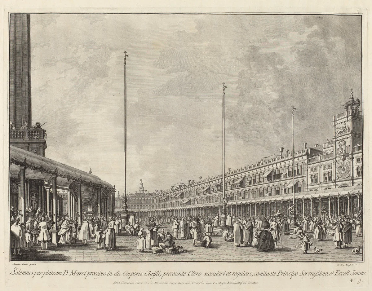 Giovanni Battista Brustolon after Canaletto, Procession on Corpus Christi Day in the Piazza San Marco, 1763 -1766, etching and engraving on laid paper, Washington D.C., National Gallery of Art.