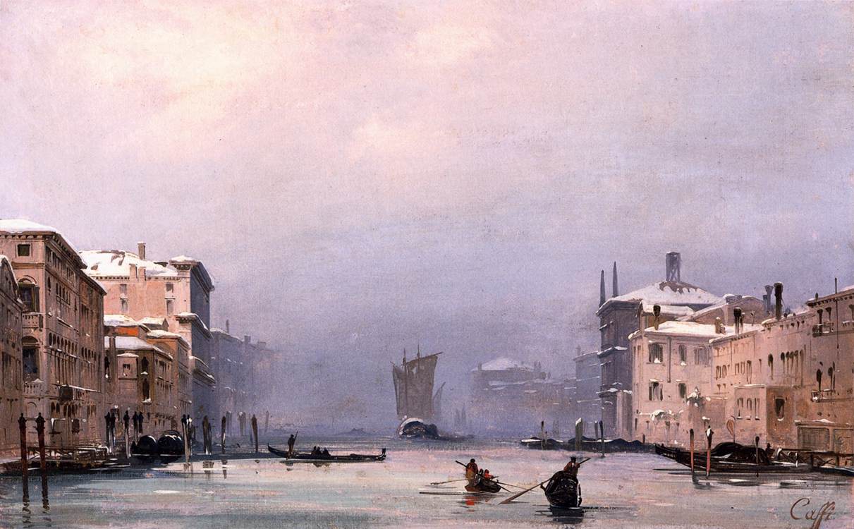 Ippolito Caffi, Snow and Fog on the Grand Canal; Fair on the Quayside near San Marc, Ca' Pessaro, Internazionale d'arte moderna