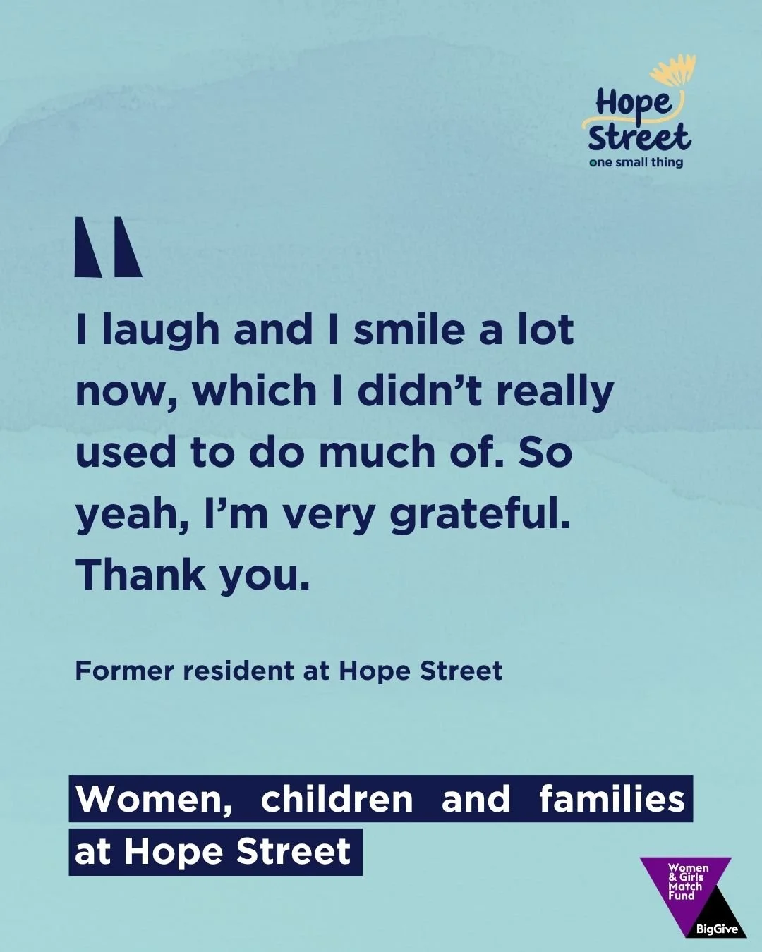 Behind every donation is a story of safety, recovery, and hope. 🌟
 
You can make a difference for women like this former resident by supporting our Big Give campaign this week.
 
1 week only: One donation, double the change.
 
&pound;10 can unlock a