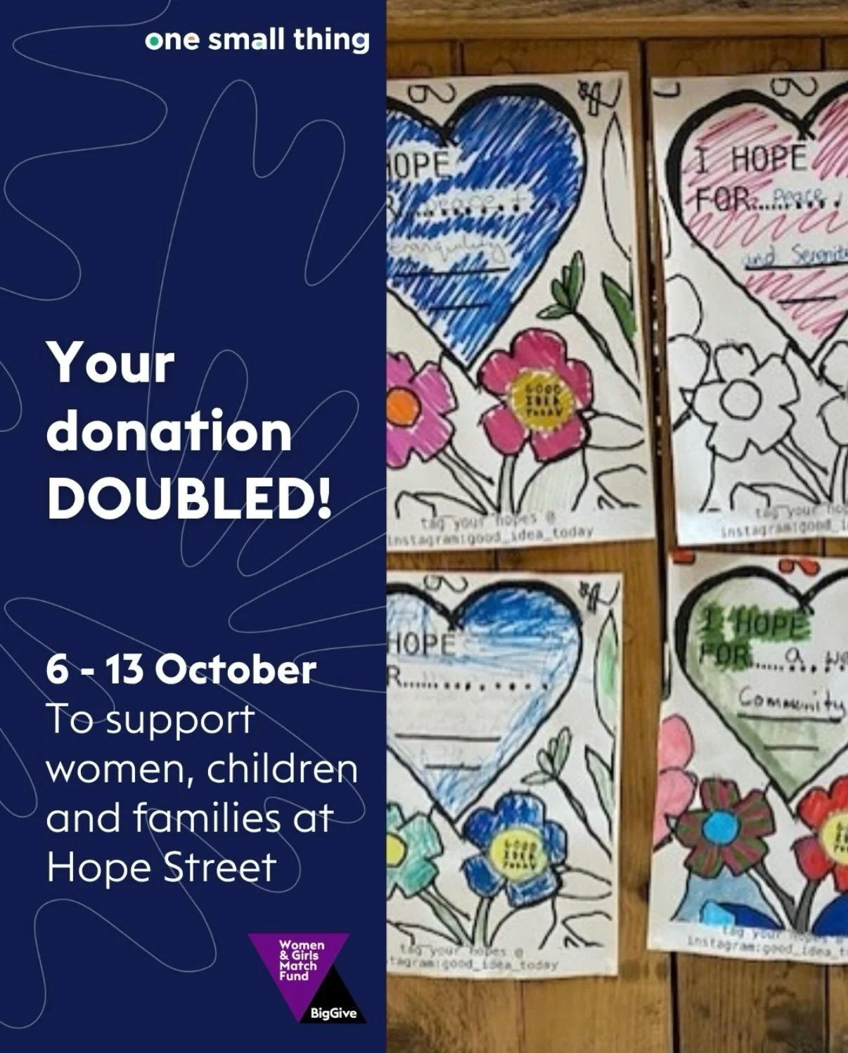 The need for change is clear. 
 
What do you hope for?
 
We are already over halfway to our target! Thank you so much to all those who have given towards or shared our campaign ✨
 
***&rsquo;I hope for...&rsquo; sheets coloured and completed by resid
