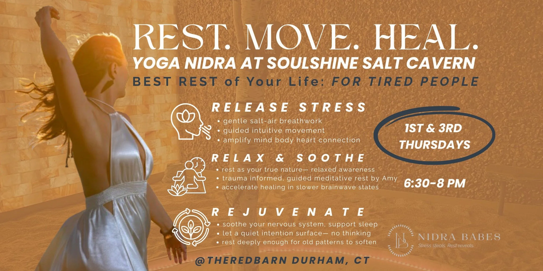 REST. MOVE. HEAL. Yoga Nidra at Soulshine Salt Cavern. BEST REST of your life! For tired people.