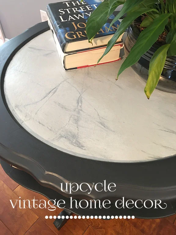 Detail of faux marble top on this side table.