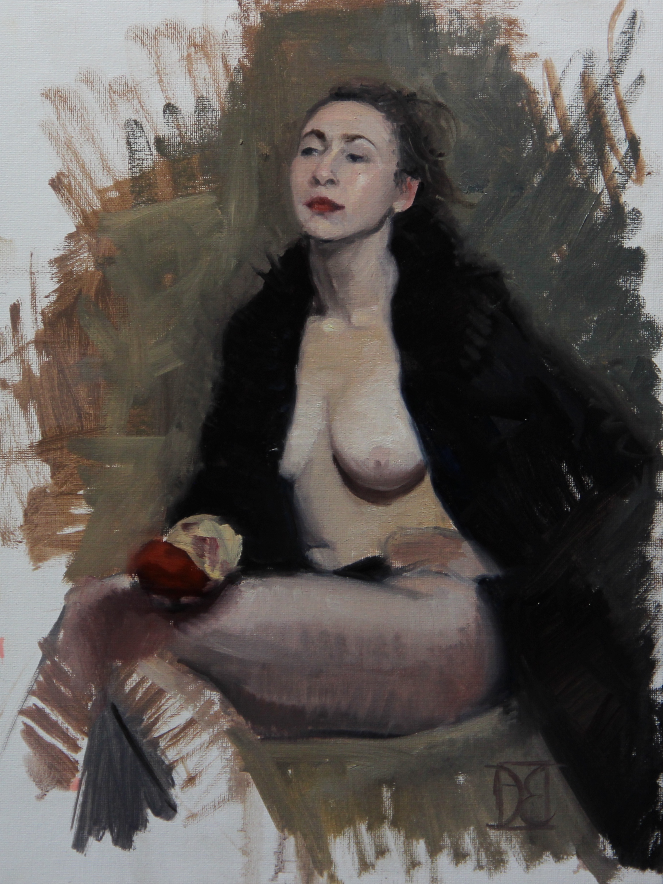 “Bea with Black Coat” 12x16, Oil on Panel $500