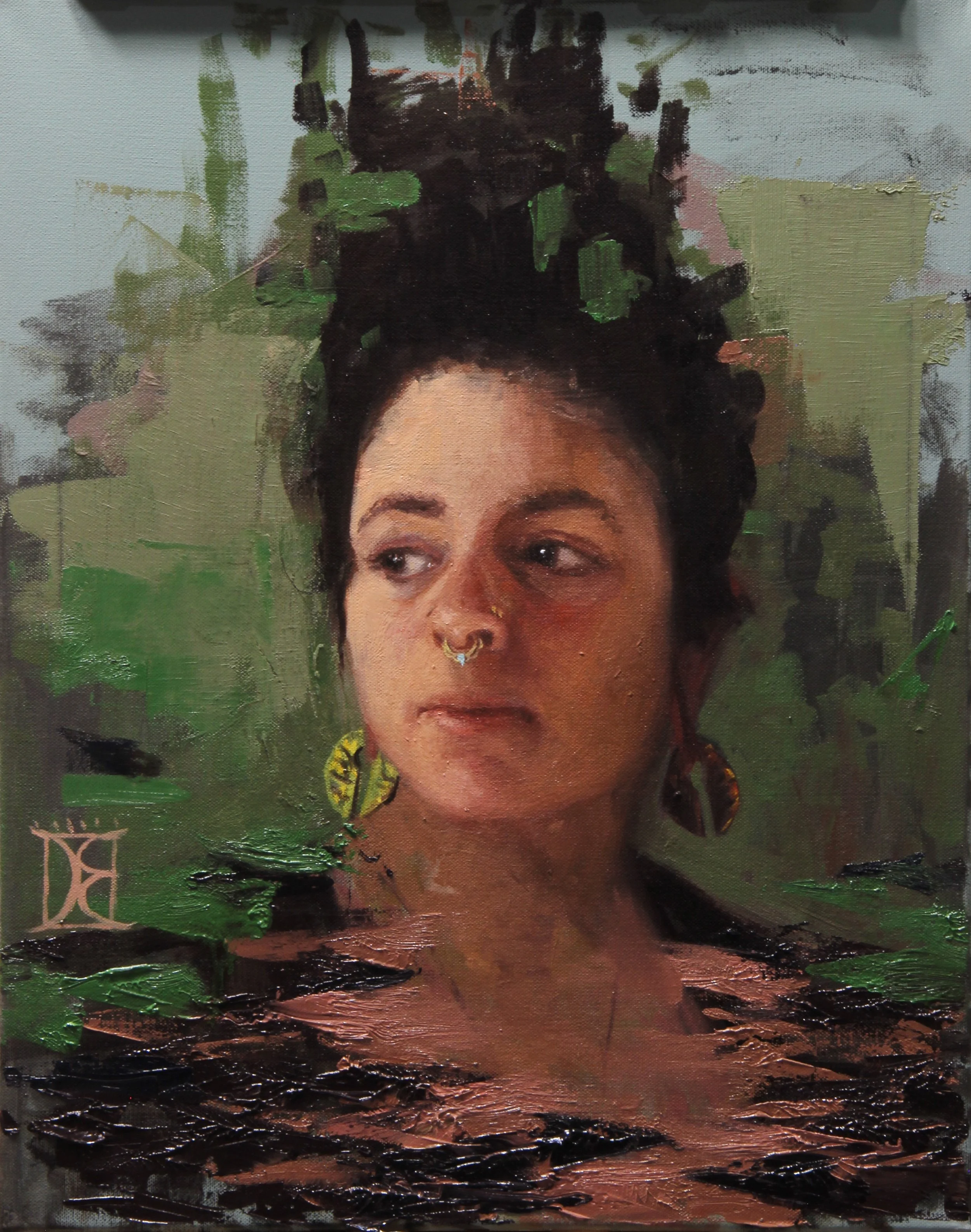 “Jen with Green” 16x20 Oil on Canvas $780