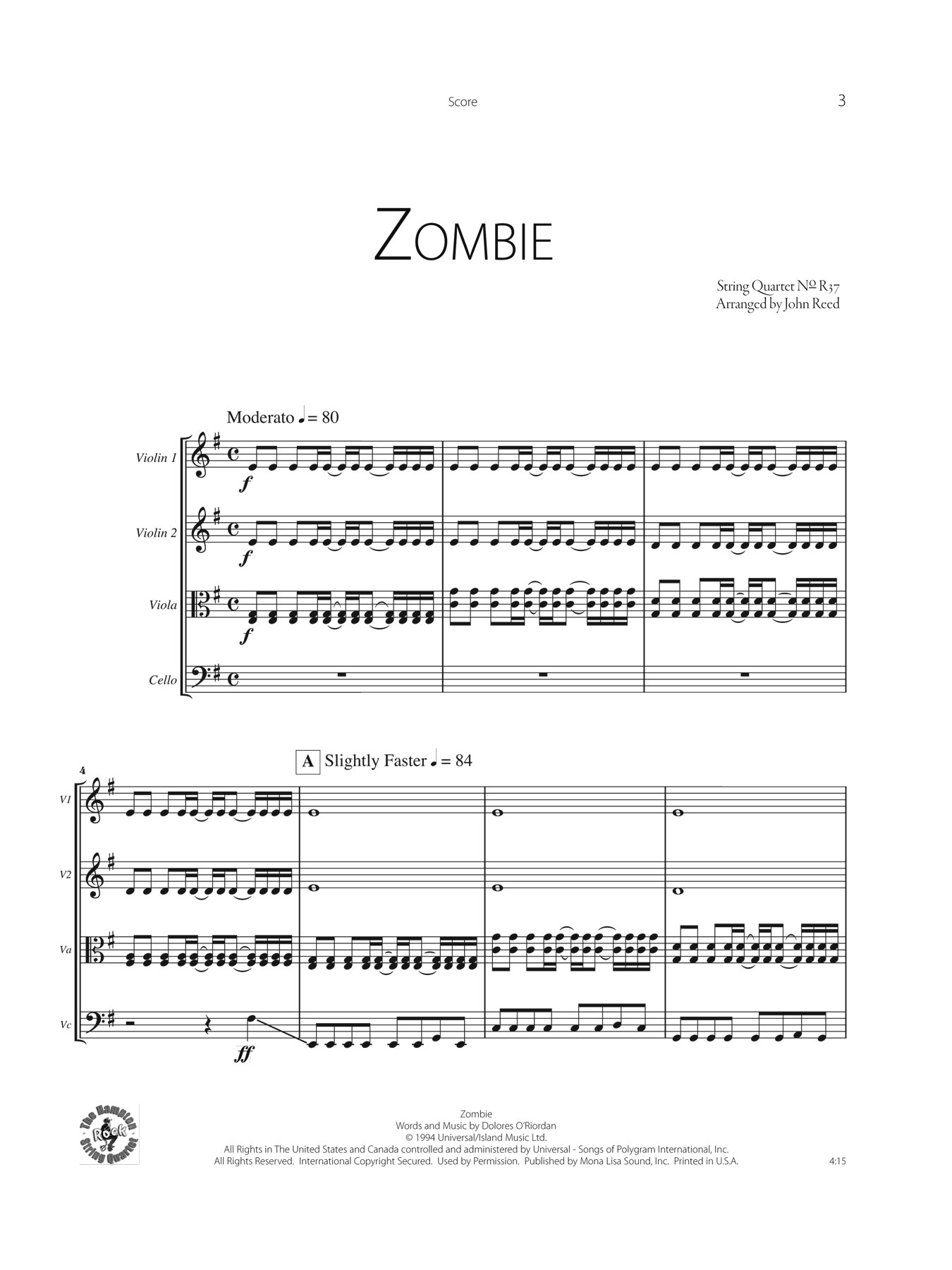 Zombie Sheet Music, The Cranberries