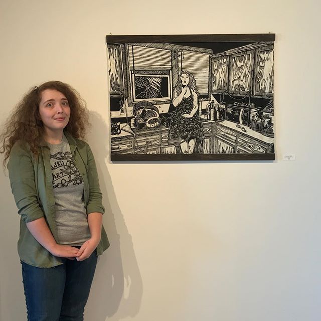 @bronwynliddle with her work @elliswalkergallery. Congrats! #wku #wkuart #wkuprintmaking #printmaking #reliefprint #linocut