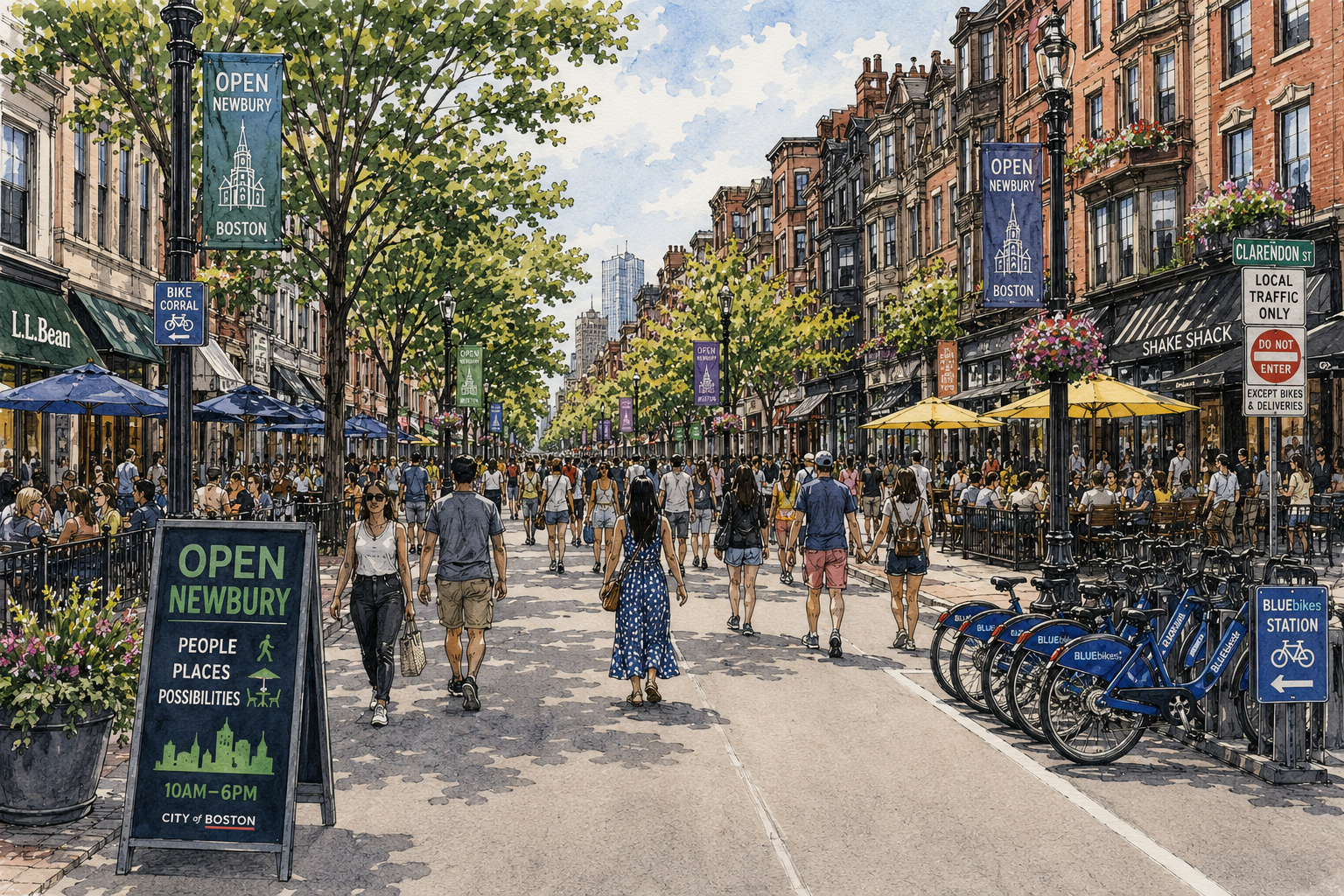 Newbury Street. Sketch, Boston, Massachusetts