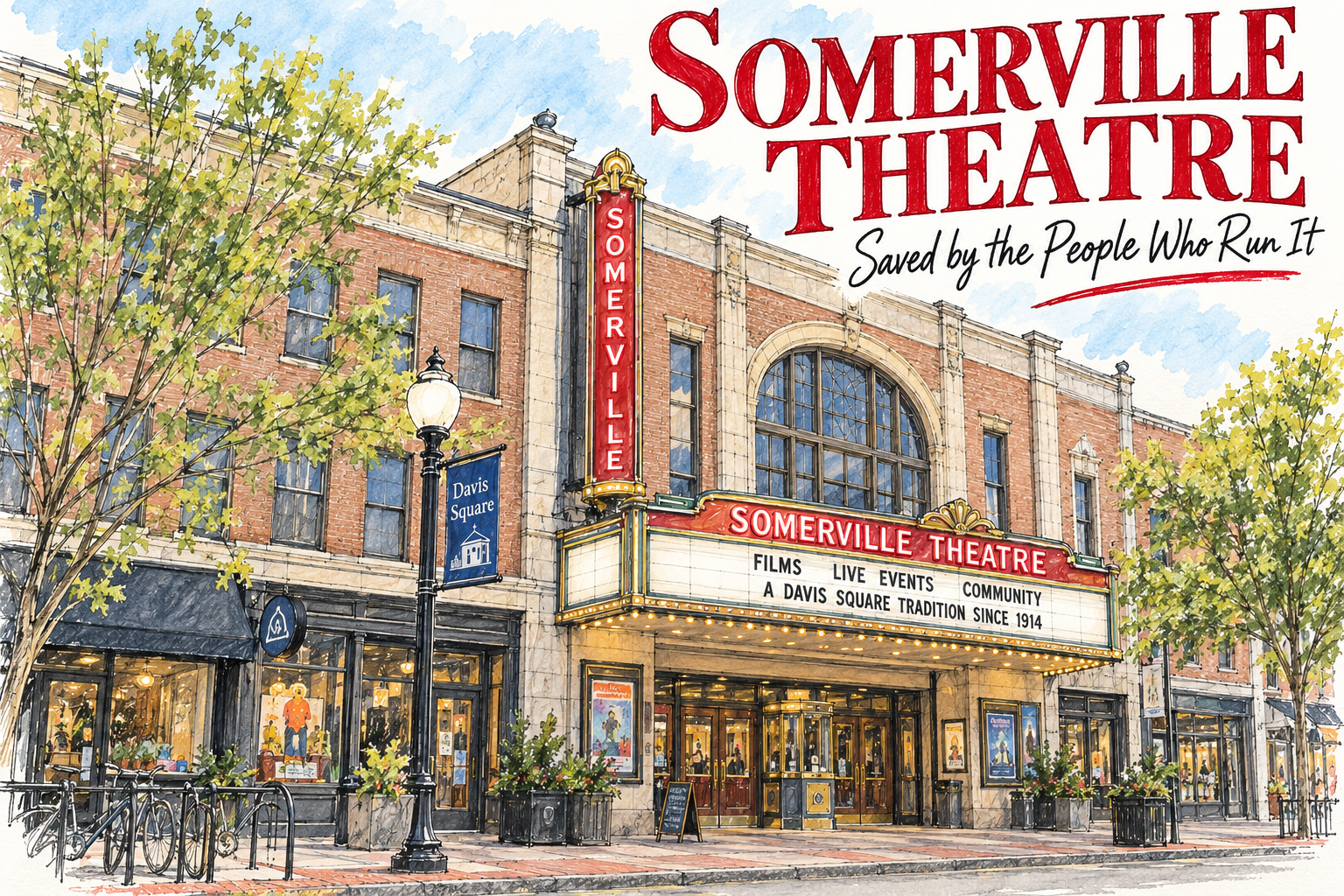 The historic Somerville Theatre in Davis Square has been purchased by its operators for $12 million. Explore its 112-year history and how to support it.