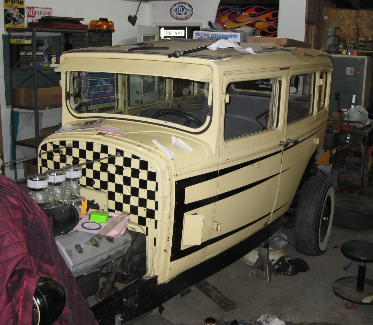  ‘29 Dodge  painted scallops and checkered firewall 