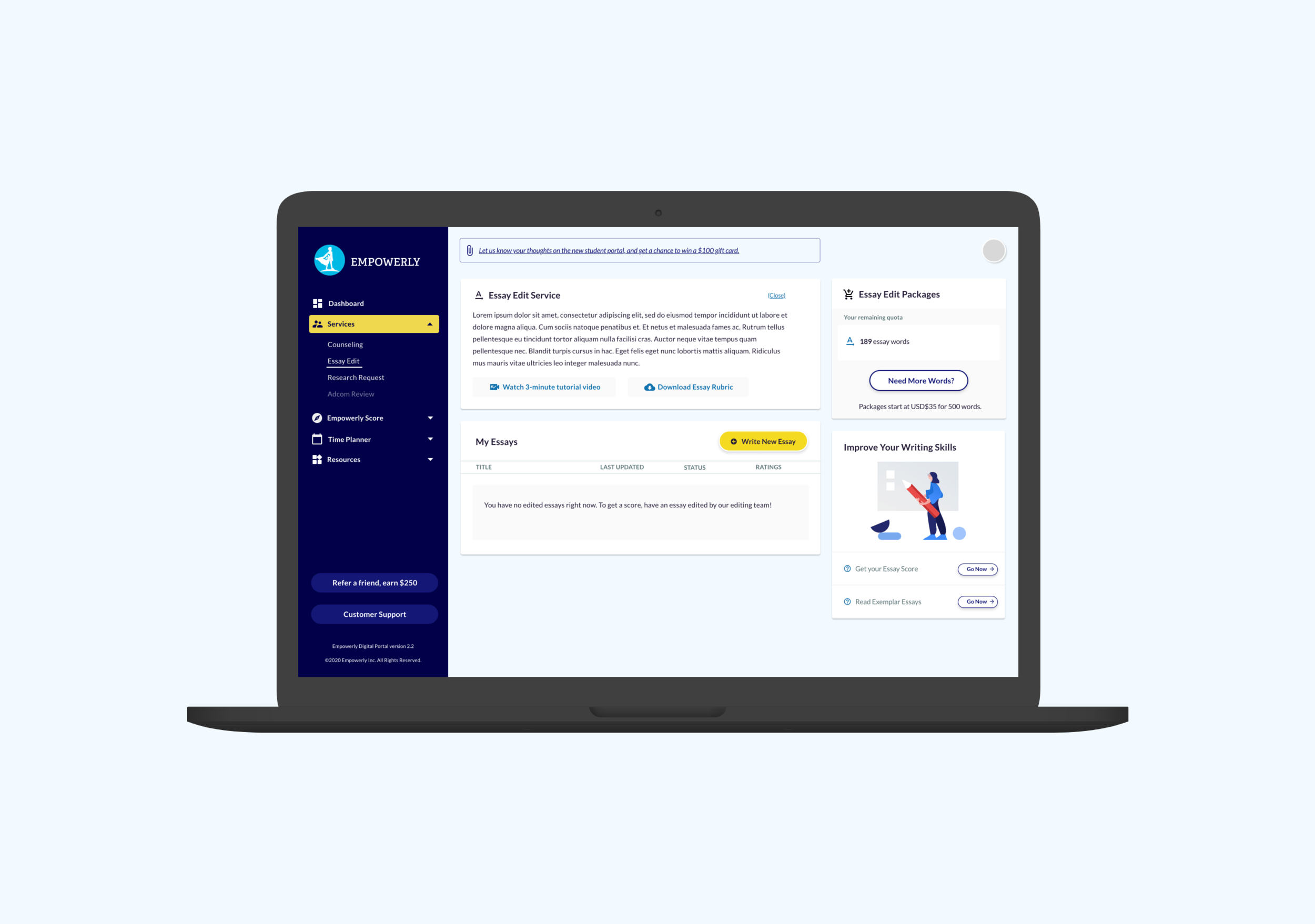 EMPOWERLY — REDESIGNING THE ESSAY TOOL AND ADDING THE NEW FEATURE CALLED EMPOWERLY SCORE