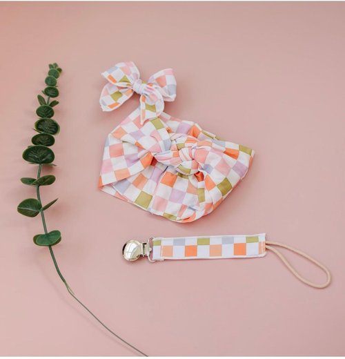 Flower Check Pacifier Clip — Poppy Knots