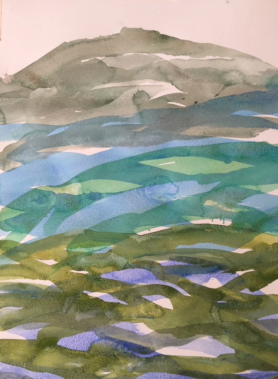 Hillside. Watercolour and acrylic on Fabriano archival paper. 48 x 68. NFS