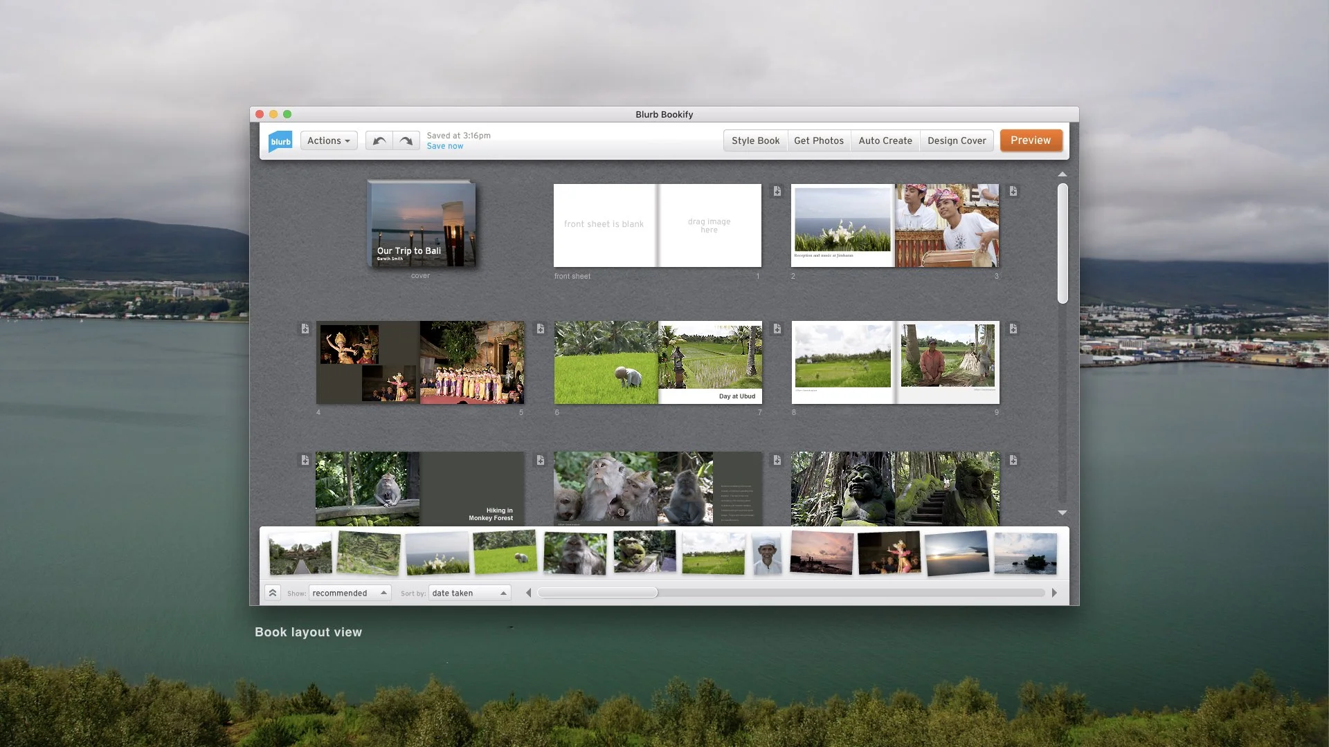  The “birds-eye” view shows all the page spread in context, and spreads can be rearranged to the user’s liking. 
