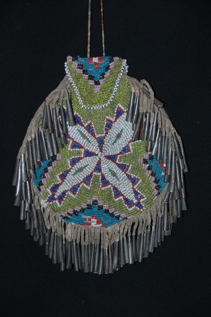 Western Apache large beaded circular pouch.1890