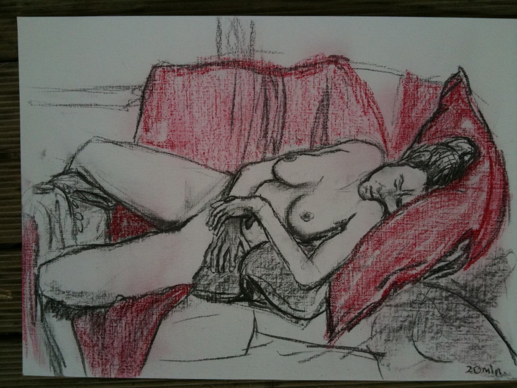 20mins pose - A3. I'm not so happy with the face (why do I draw them so angry?) but the hands turned out better than I'd hoped.