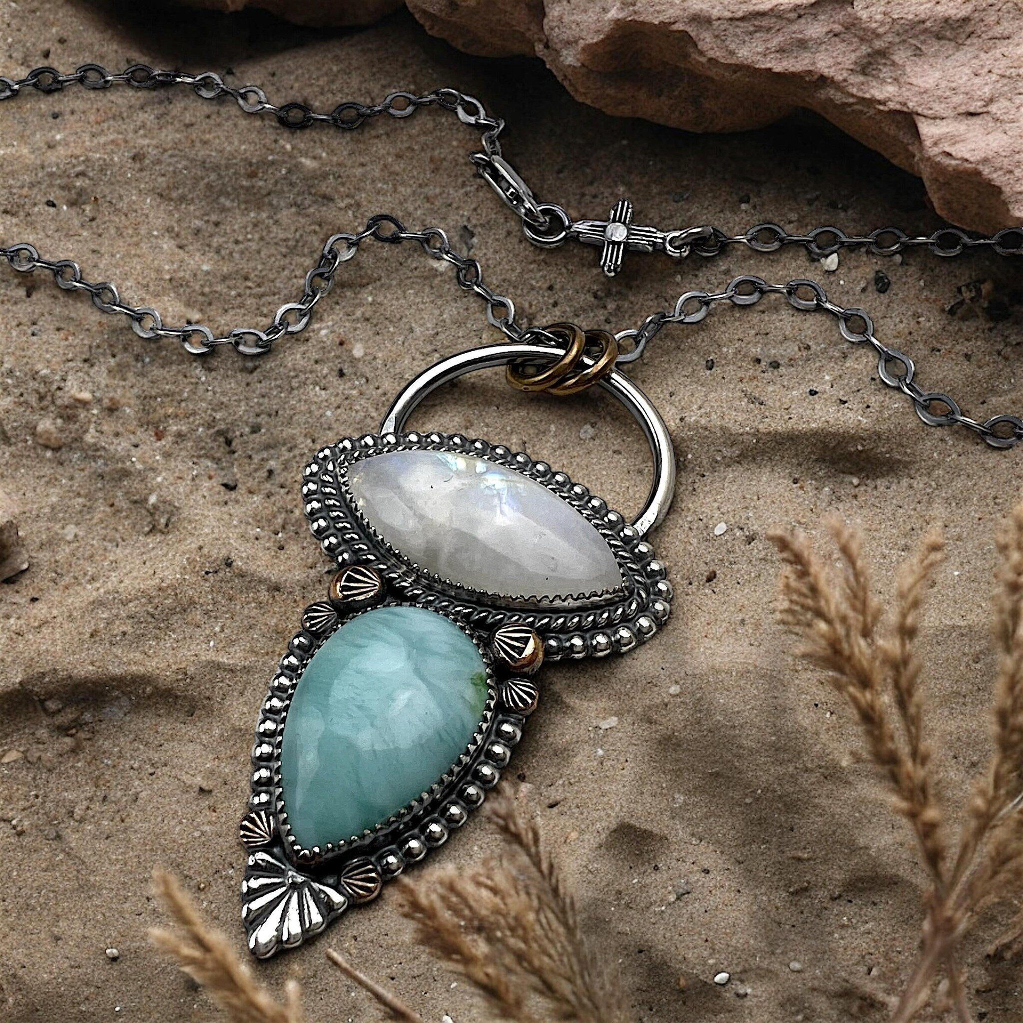 Rainbow moonstone + Larimar