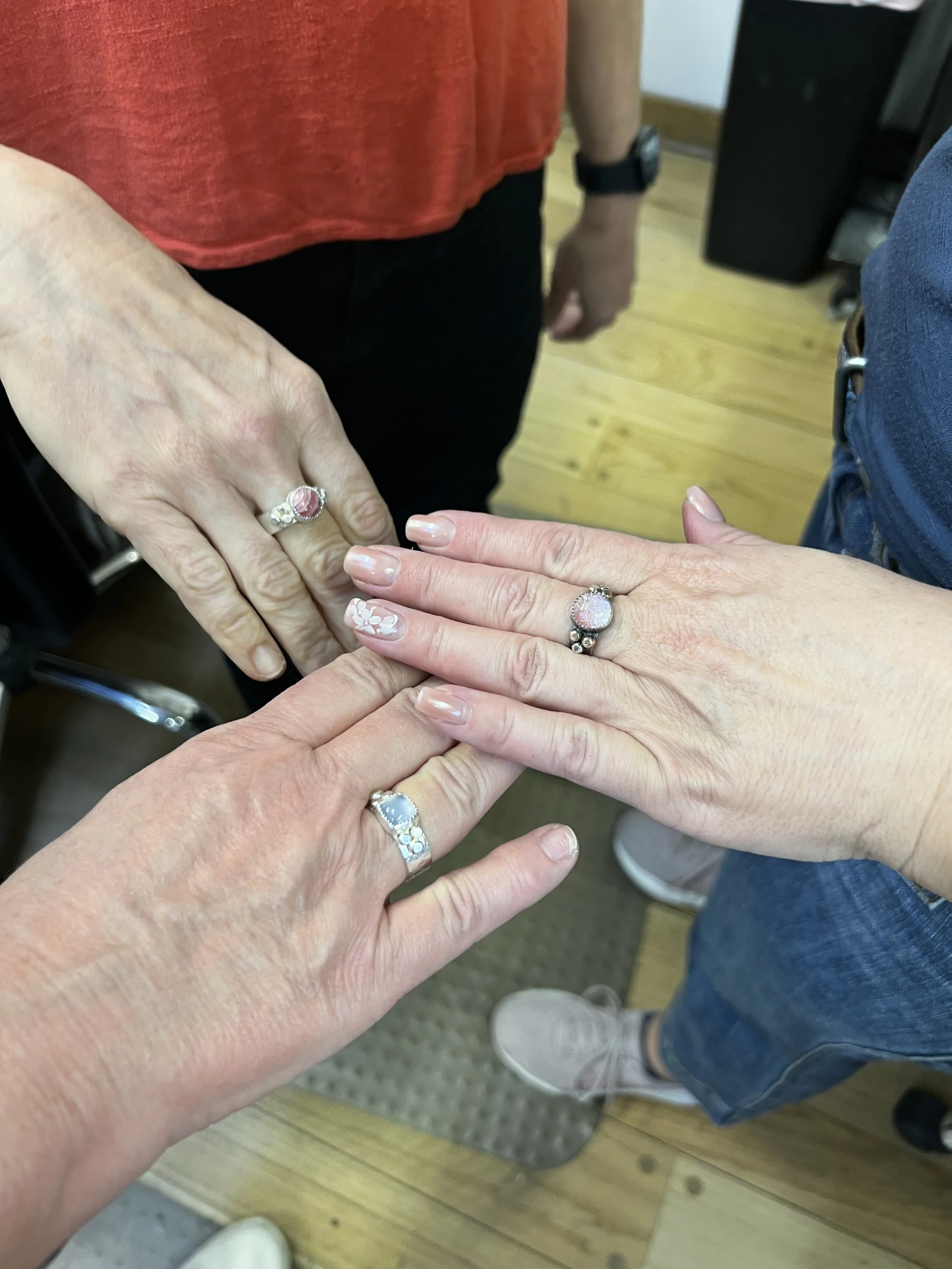 Assorted finished keepsake rings created by students at Meltdown Studio jewelry workshop