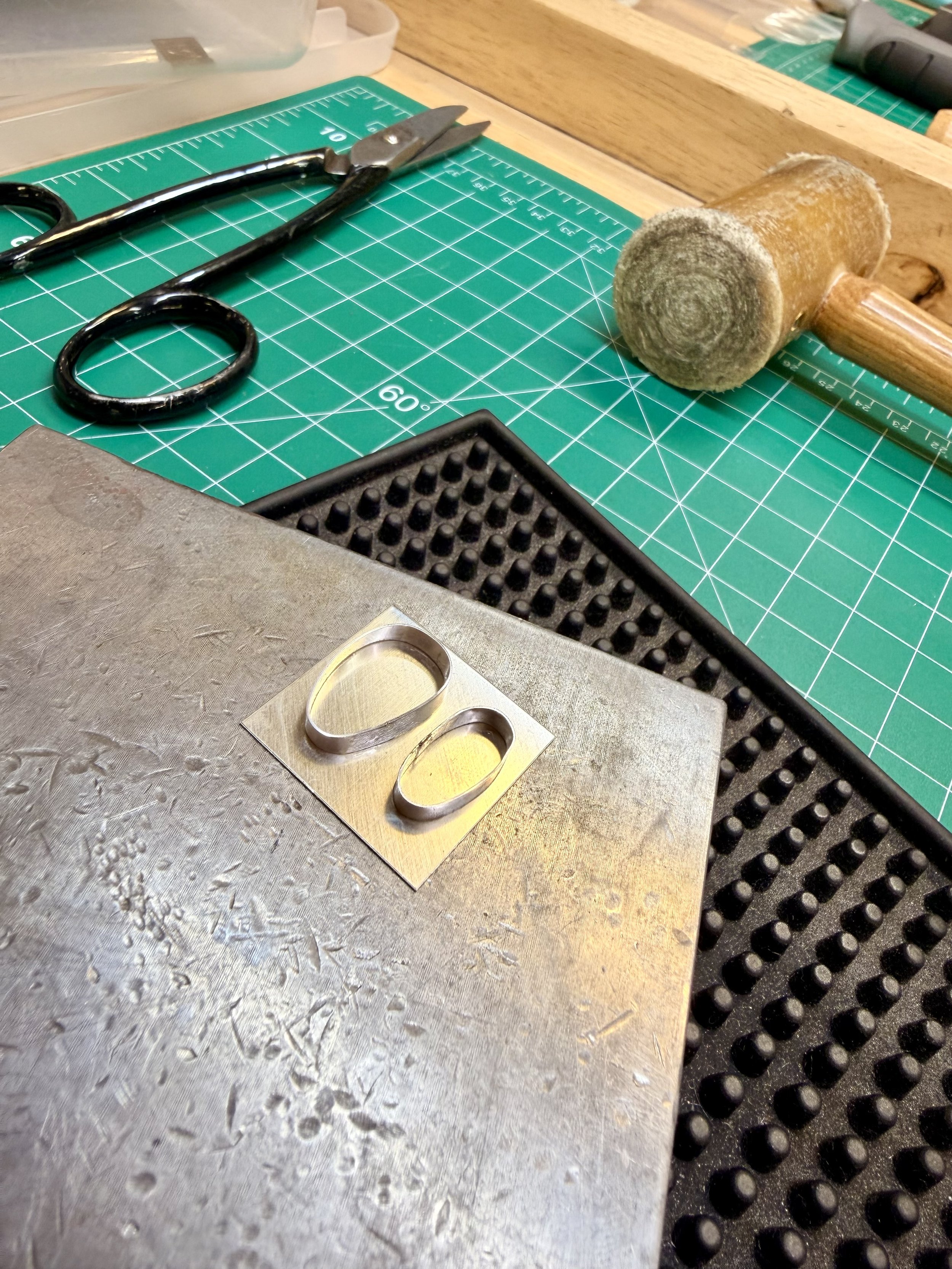 Finished sterling silver bands from a turquoise ring class in Albuquerque