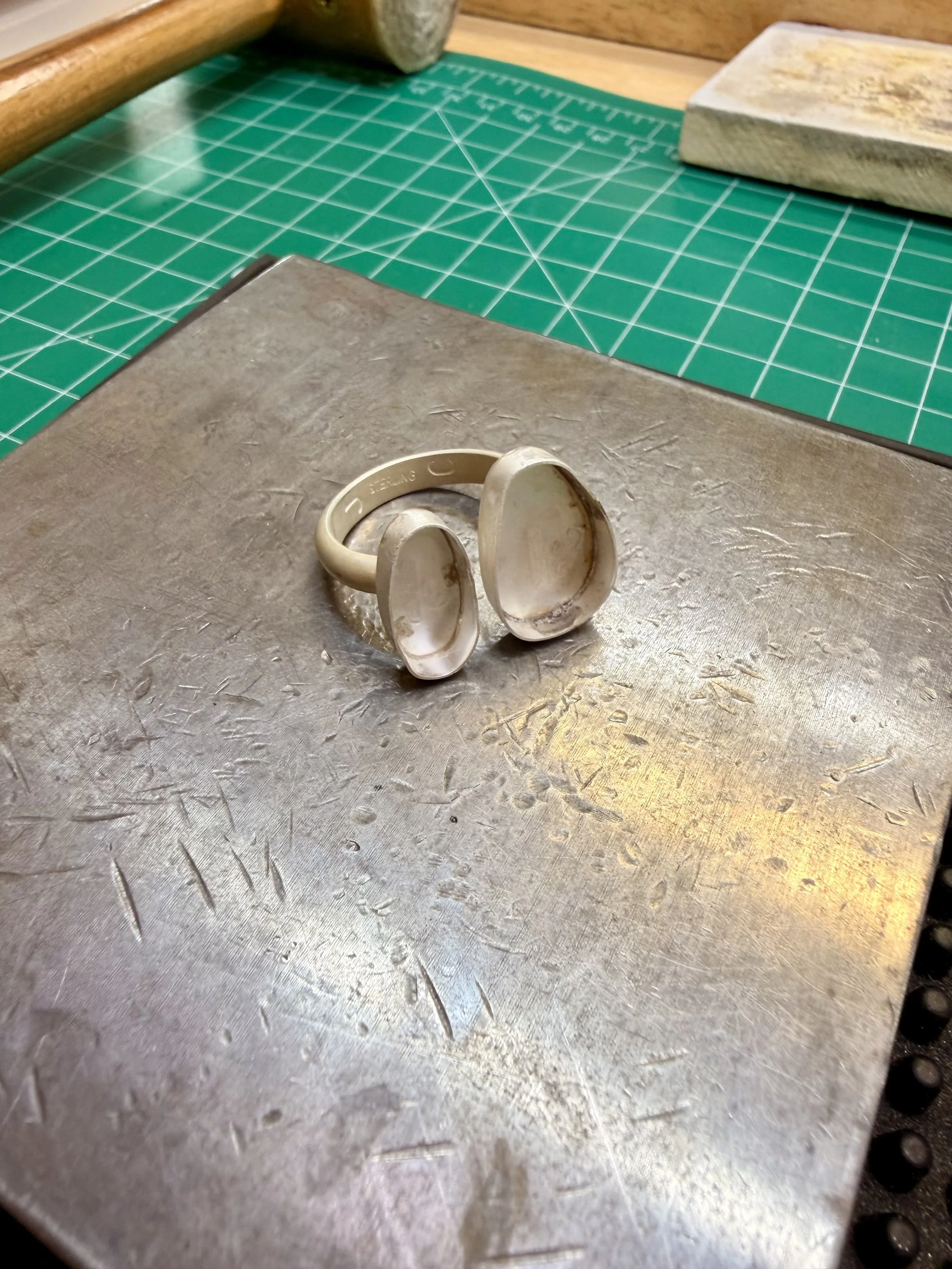 Handcrafted silver rings in progress from a turquoise ring class in Albuquerque