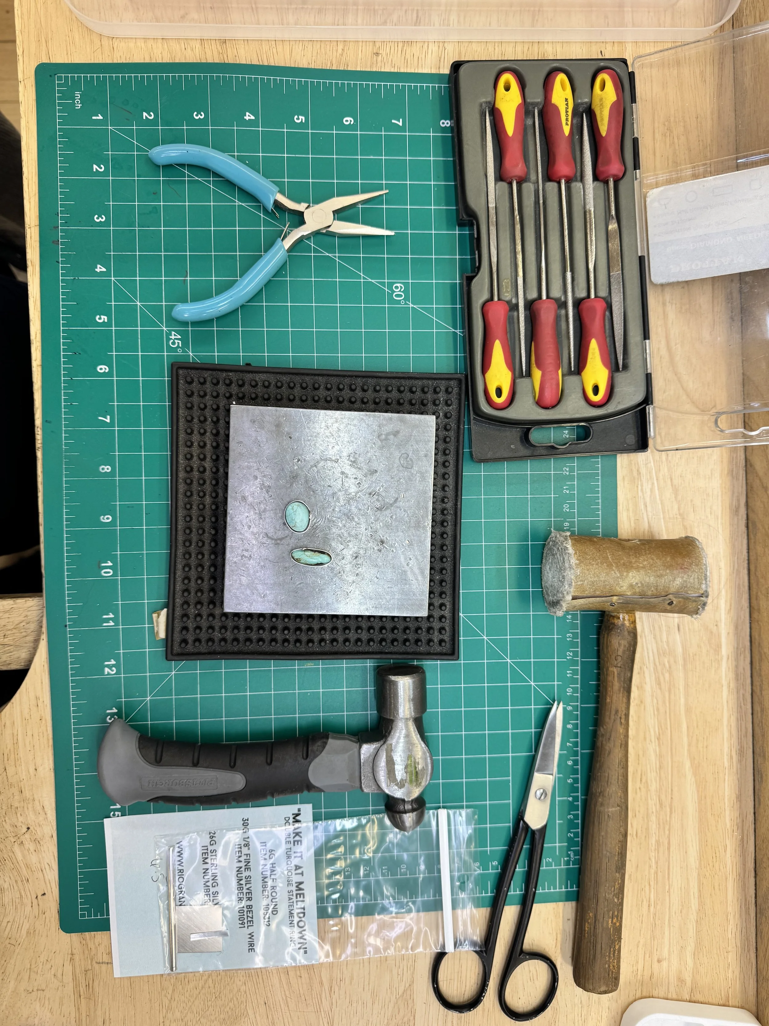 Jewelry tools used in a turquoise ring class in Albuquerque
