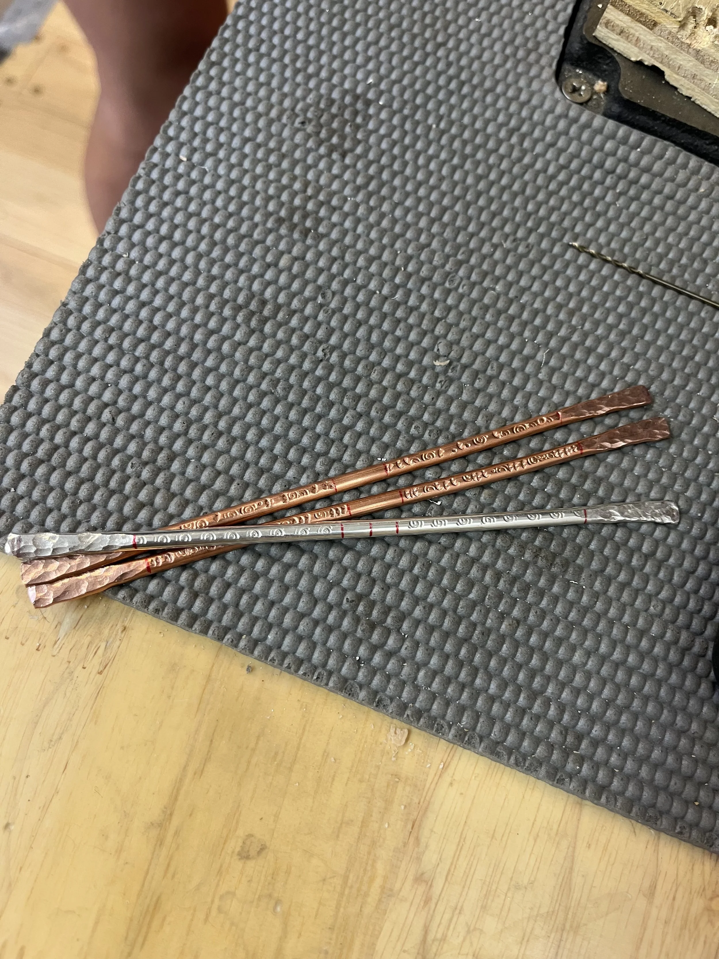 Silver and copper strips in private jewelry instruction Albuquerque