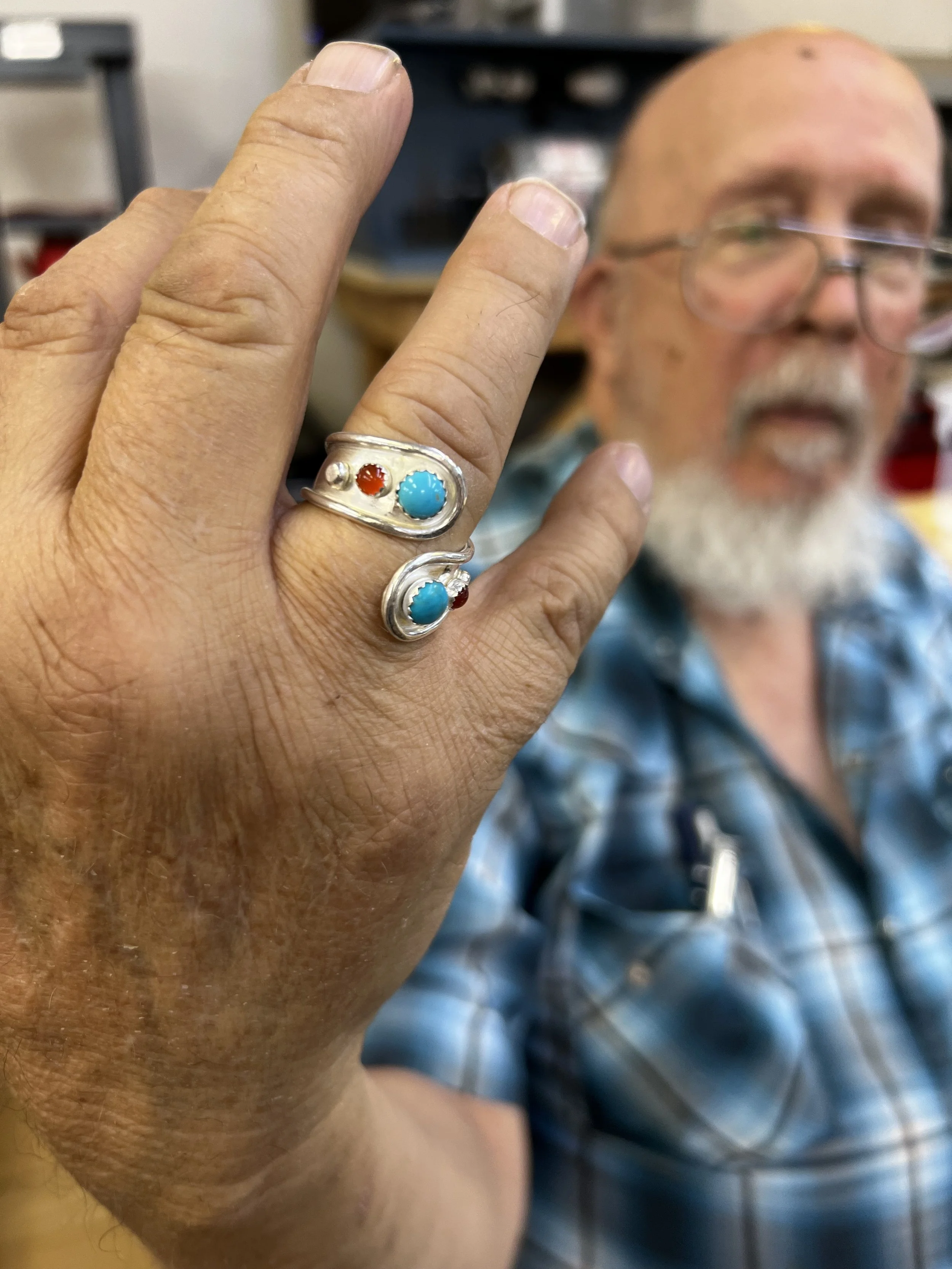 Double stone Teardrop Wrap Ring jewelry making class in Albuquerque